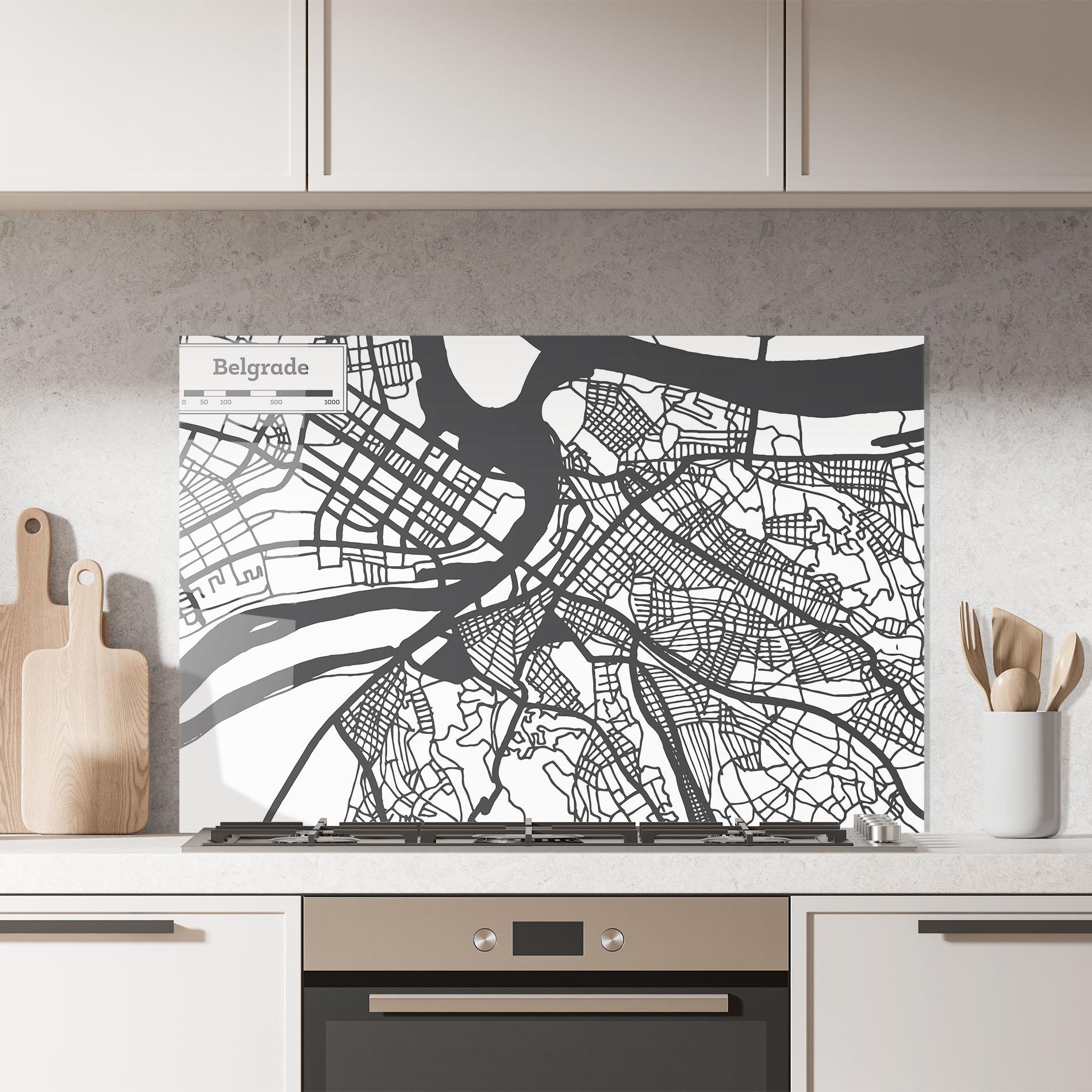 Küchenrückwand Glas Belgrade Map mockup 7