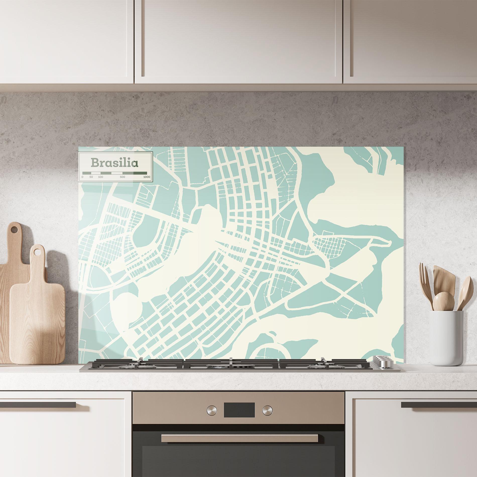 Küchenrückwand Glas Brasilia Map mockup 7