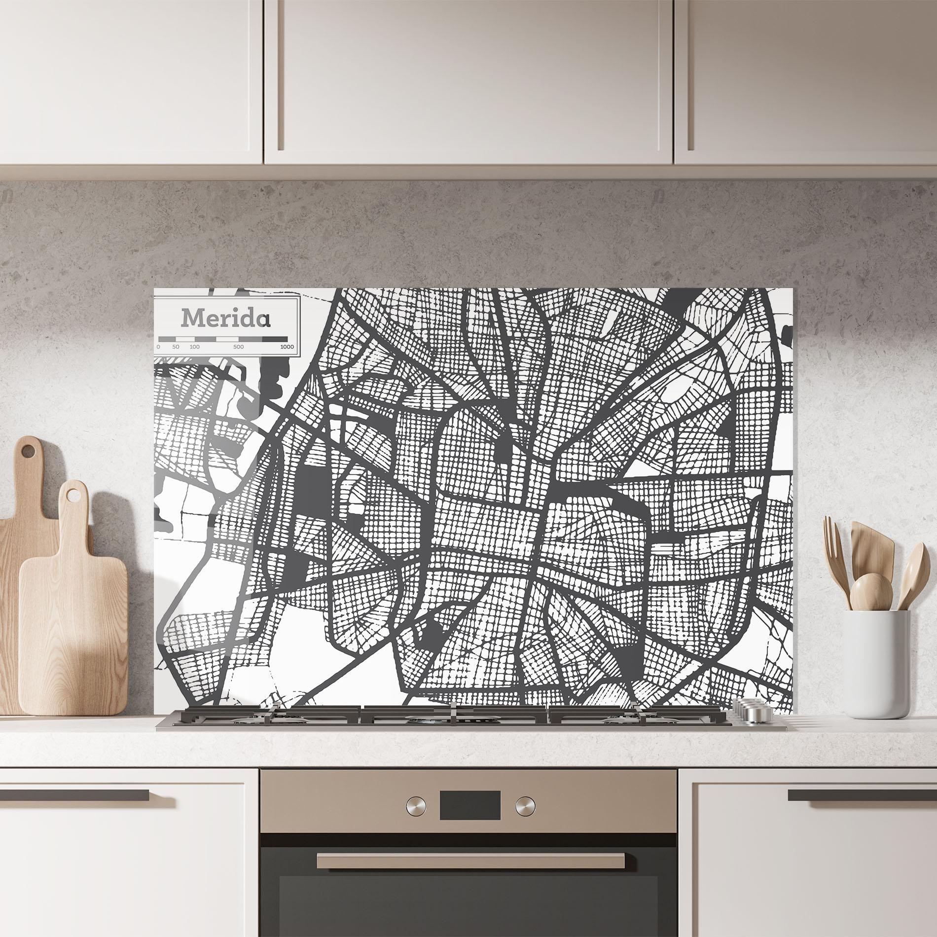 Küchenrückwand Glas Merida Map mockup 7