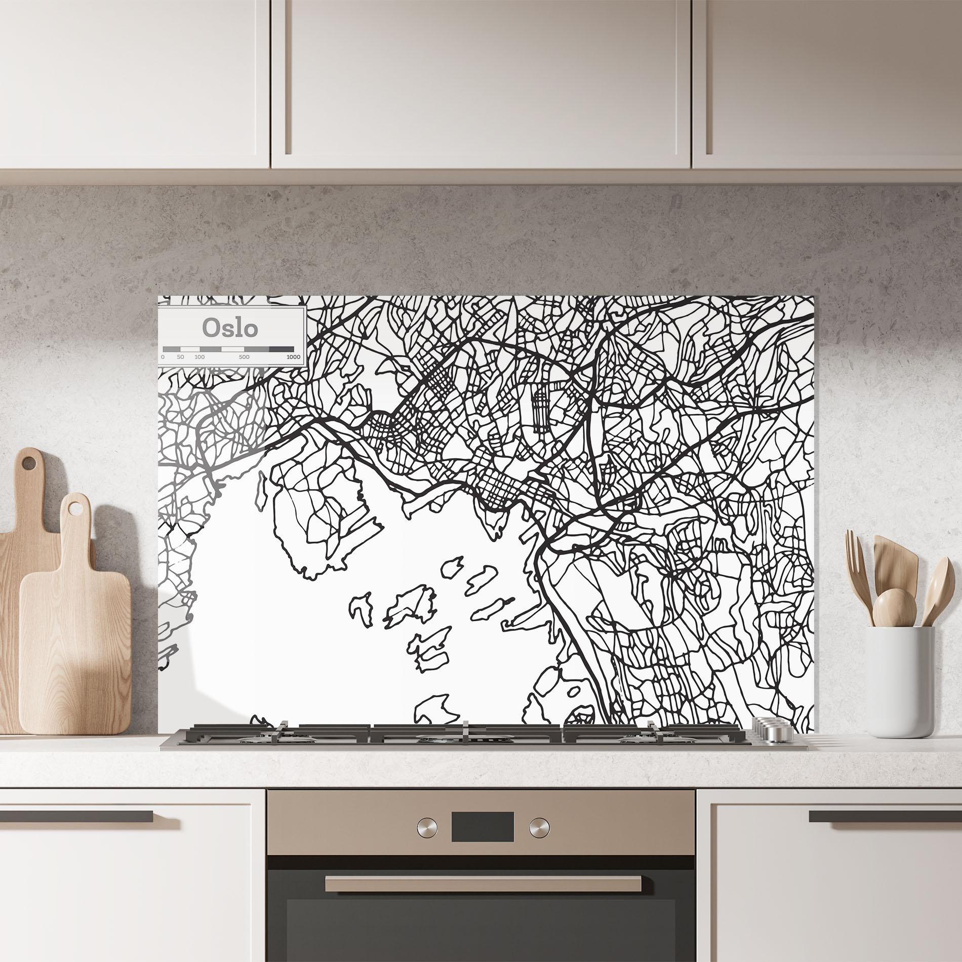 Küchenrückwand Glas Oslo Map mockup 7