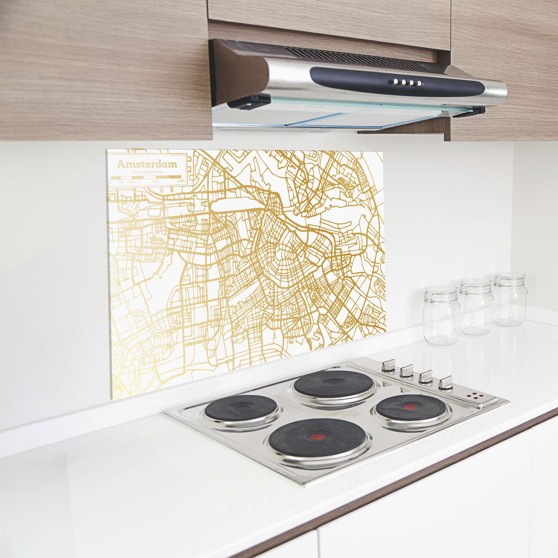Küchenrückwand Glas Amsterdam Gold Map mockup 8