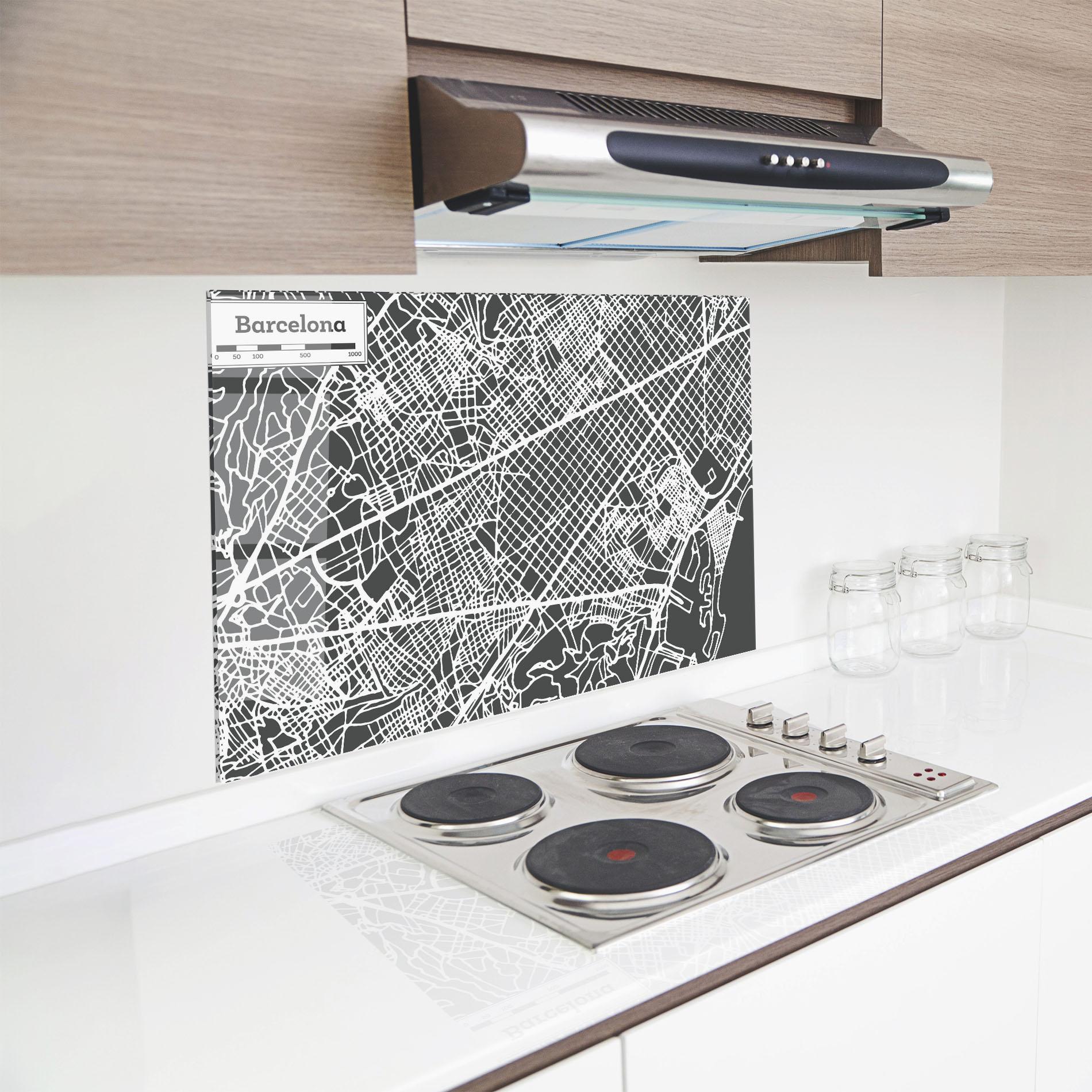 Küchenrückwand Glas Barcelona Map mockup 8