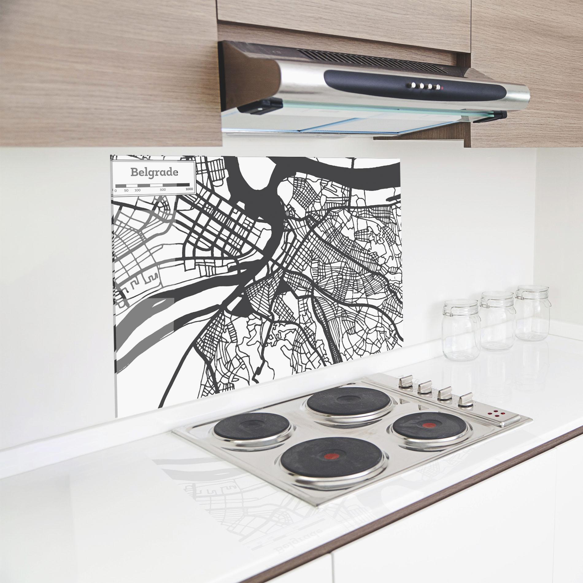 Küchenrückwand Glas Belgrade Map mockup 8