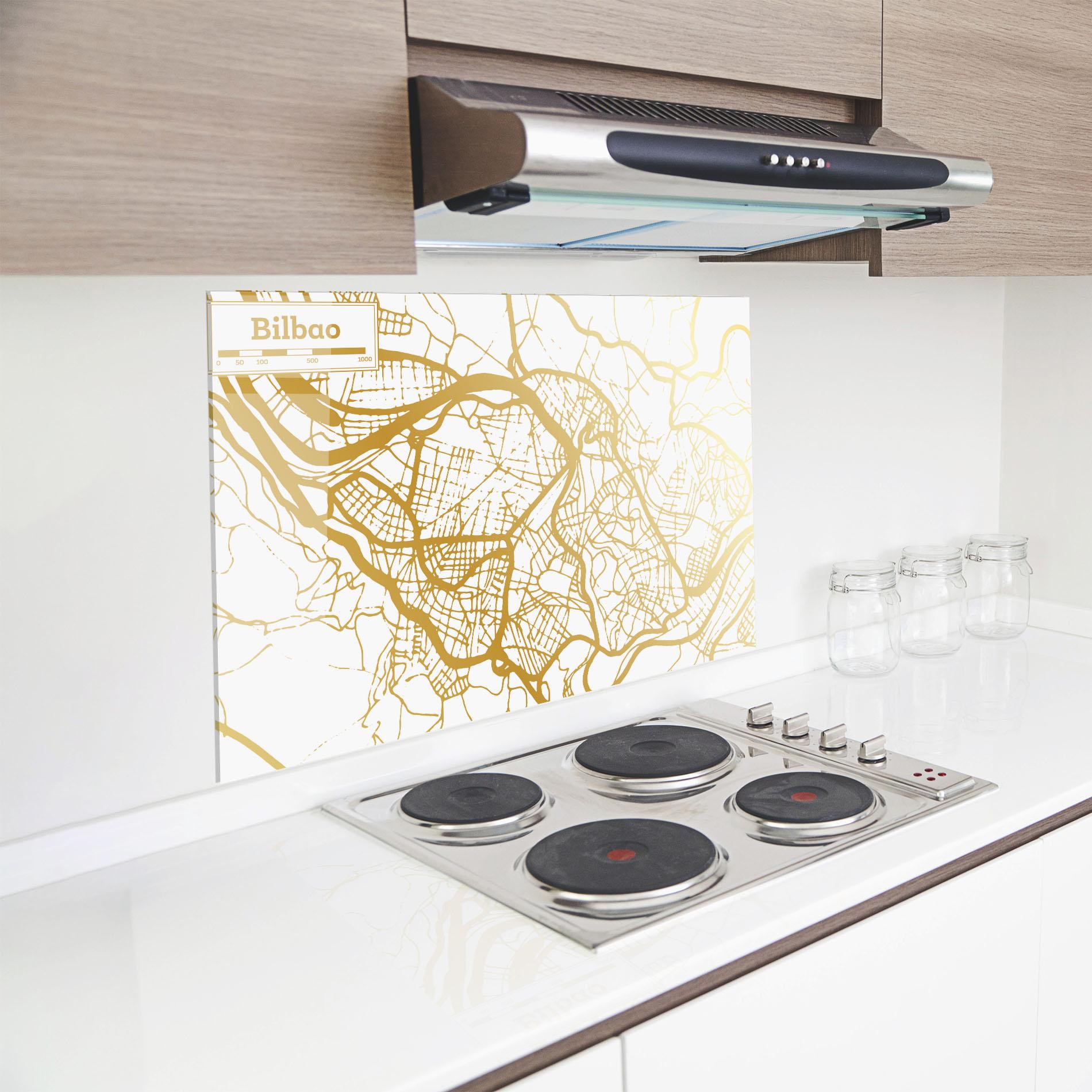 Küchenrückwand Glas Bilbao Gold Map mockup 8