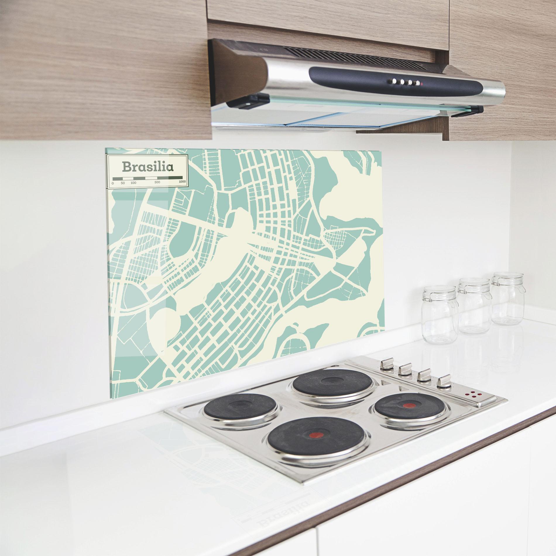 Küchenrückwand Glas Brasilia Map mockup 8