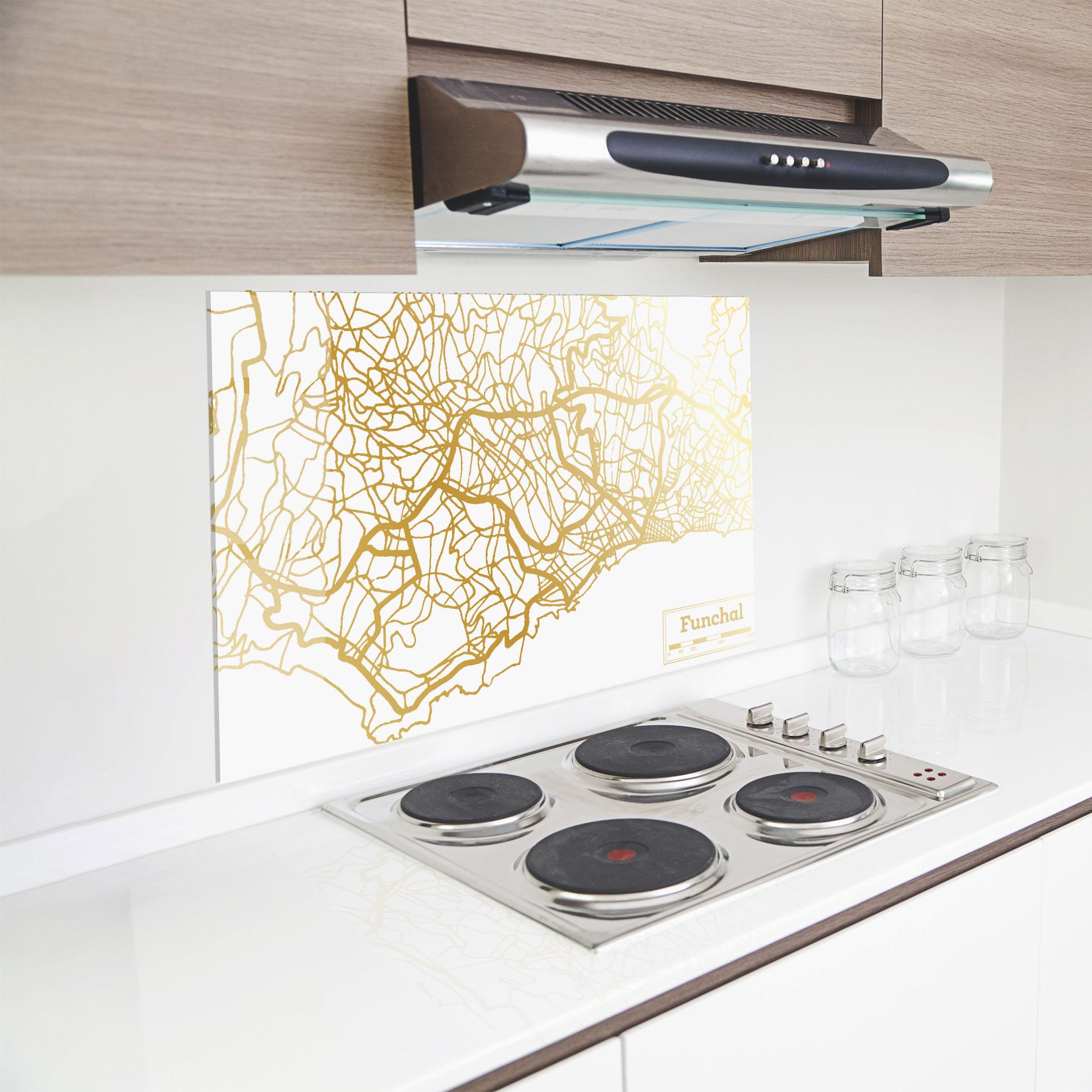 Küchenrückwand Glas Funchal Gold Map mockup 8