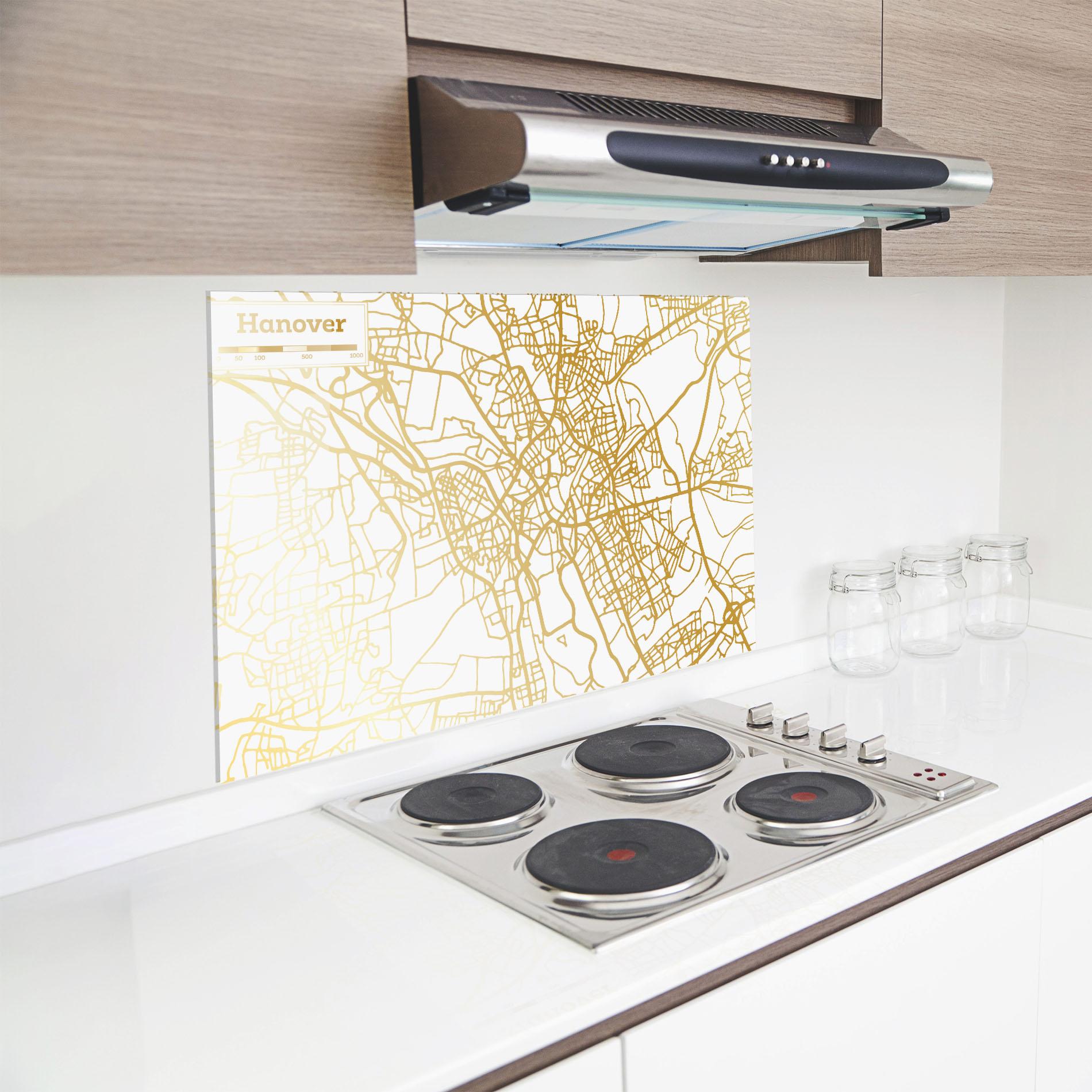 Küchenrückwand Glas Hanover Gold Map mockup 8