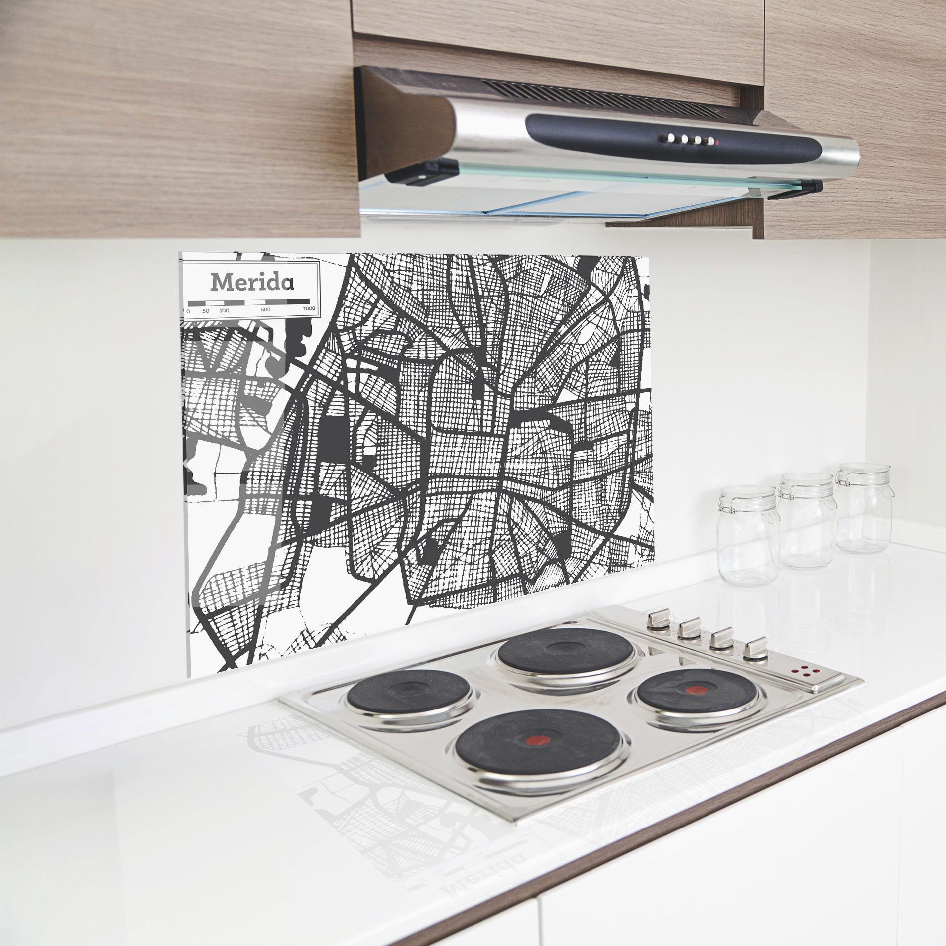 Küchenrückwand Glas Merida Map mockup 8