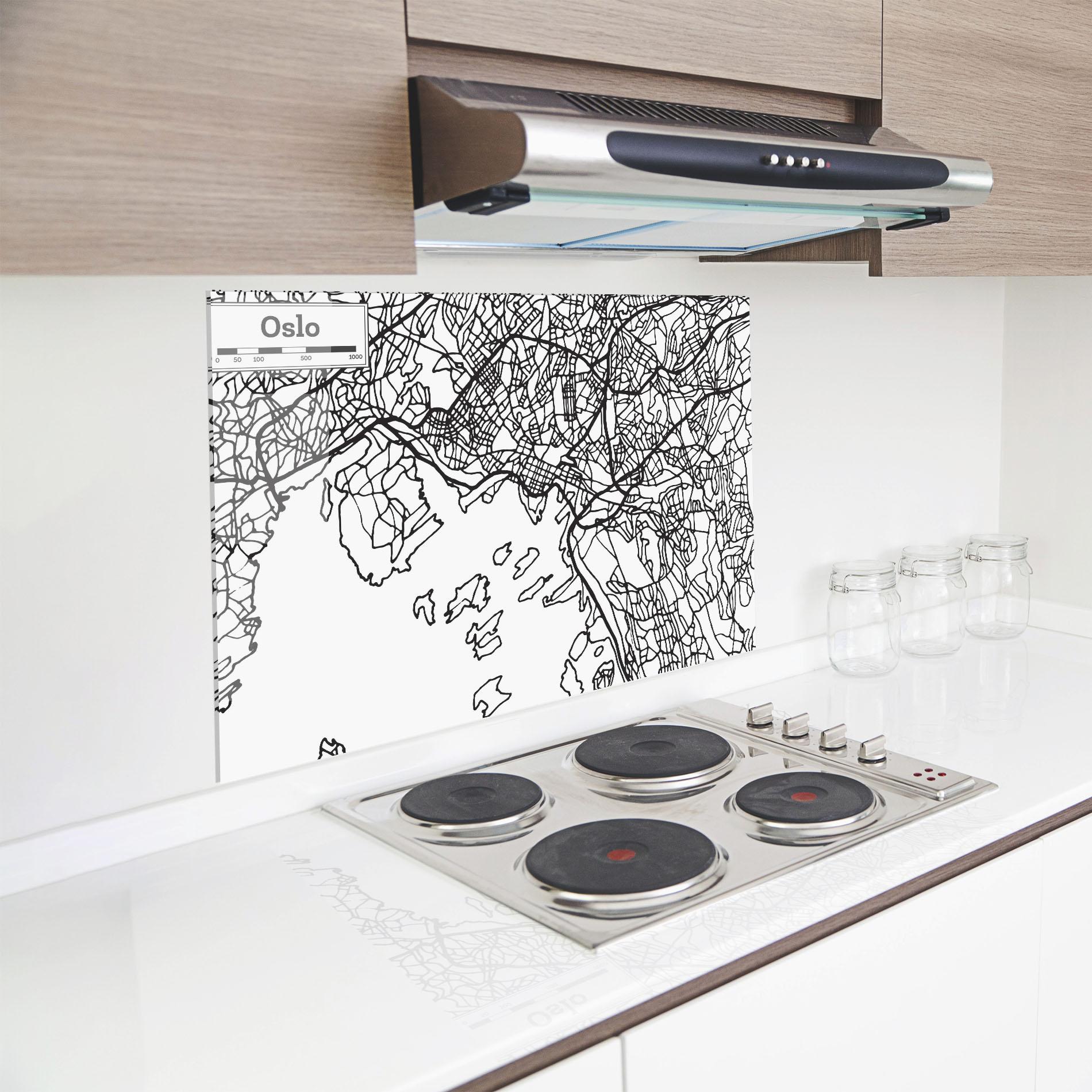 Küchenrückwand Glas Oslo Map mockup 8