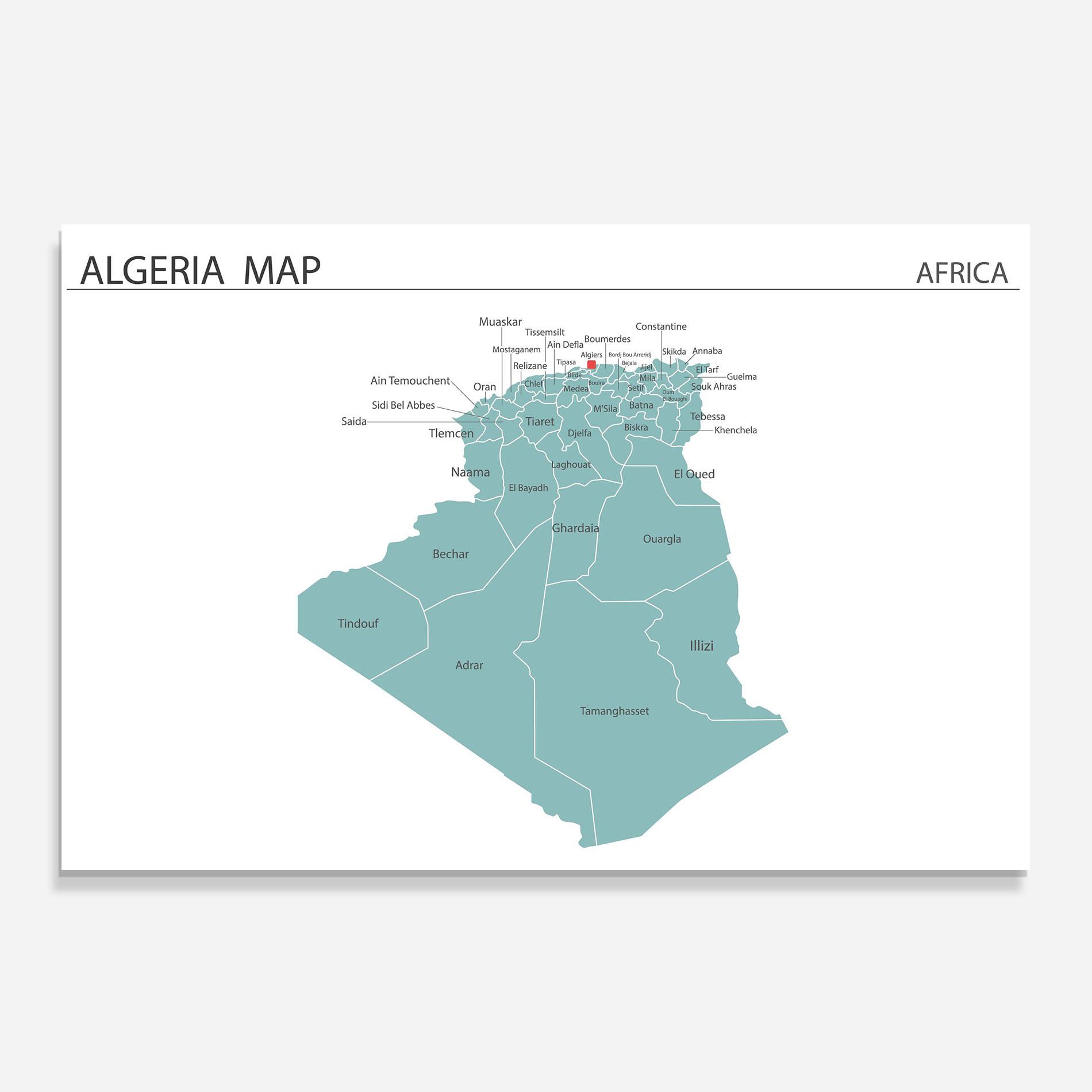 Küchenrückwand Glas Algeria Map mockup 0