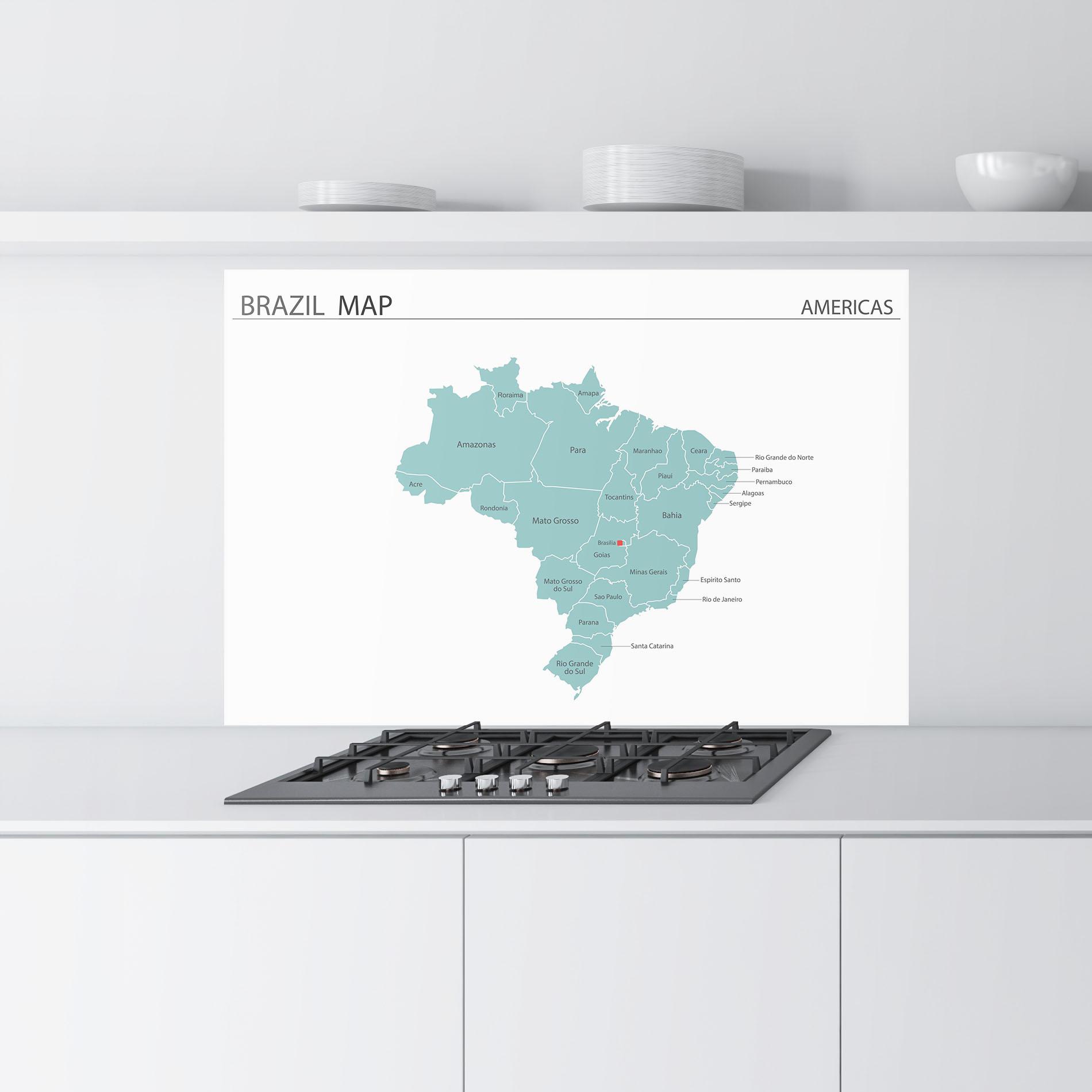 Küchenrückwand Glas Brazil Map mockup 9