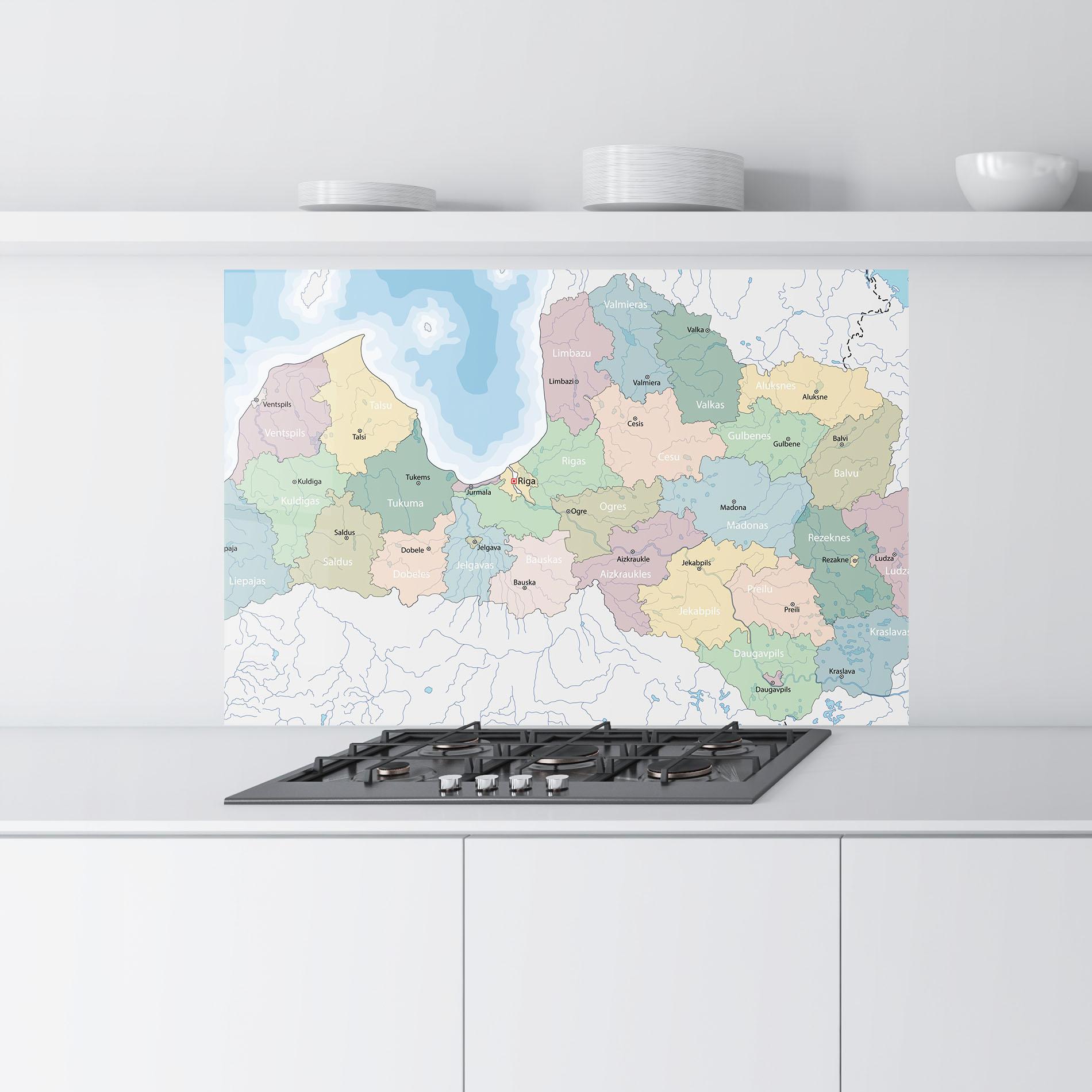 Küchenrückwand Glas Latvia Color Map mockup 9