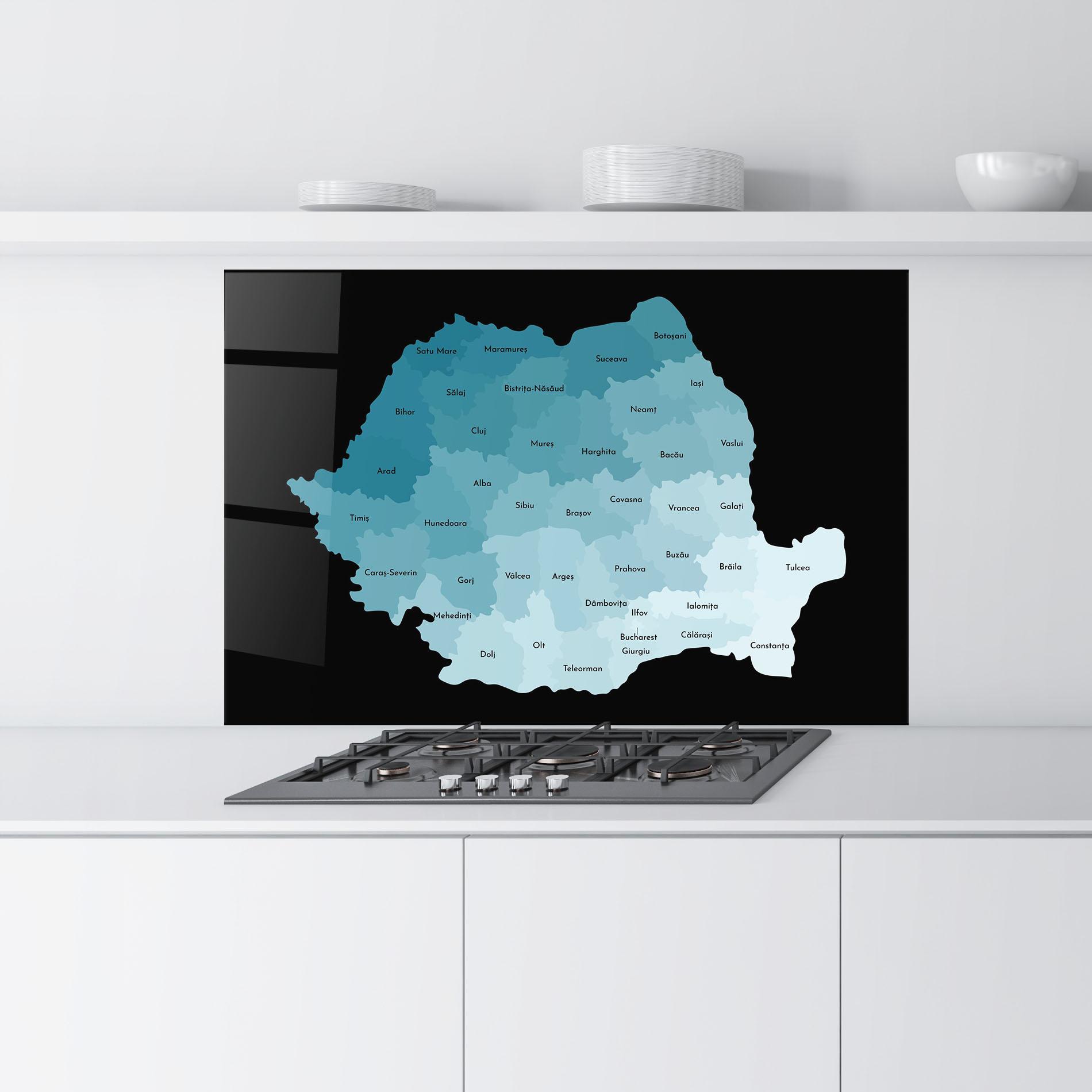 Küchenrückwand Glas Romania Blue Map mockup 9