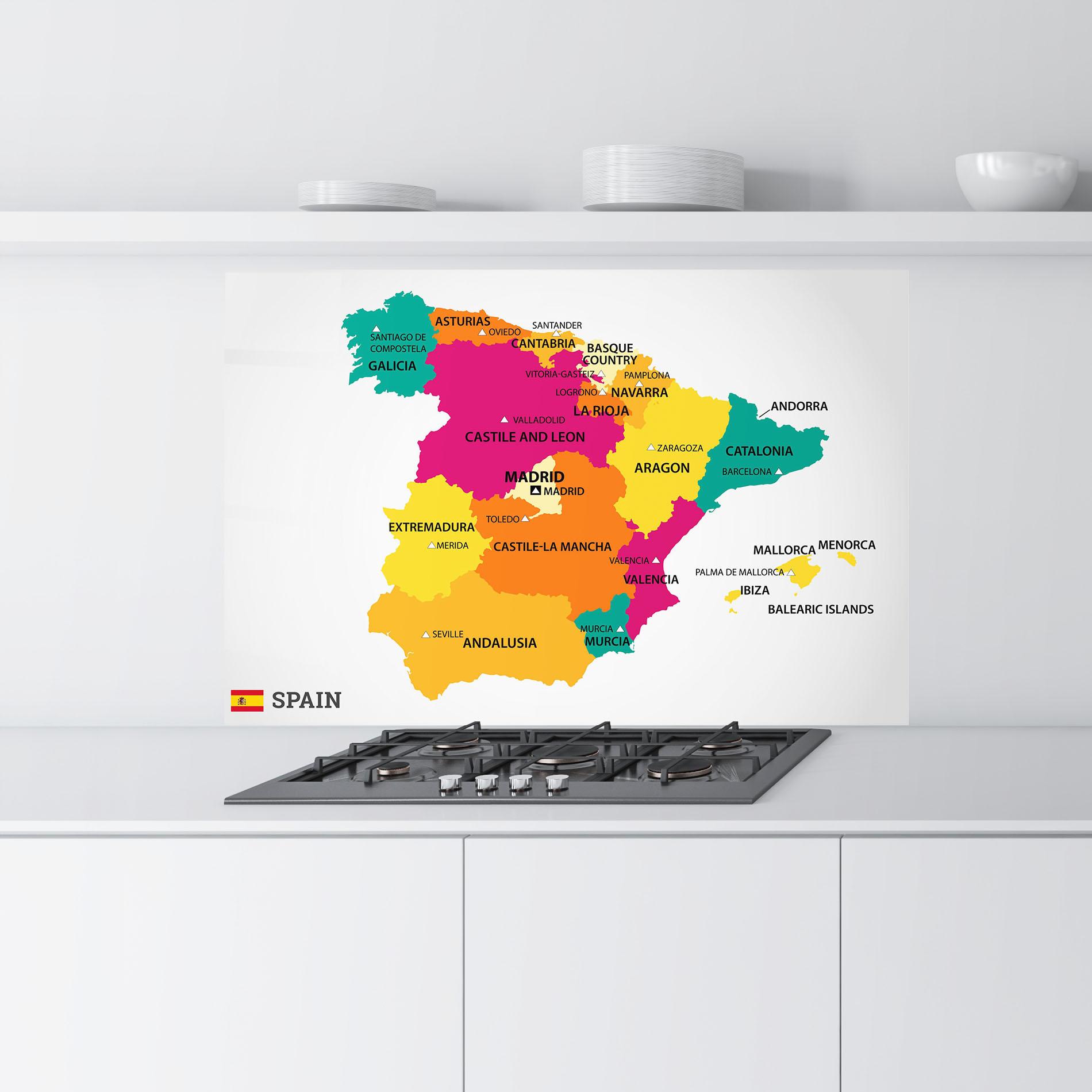 Küchenrückwand Glas Spain Colorful Map mockup 9