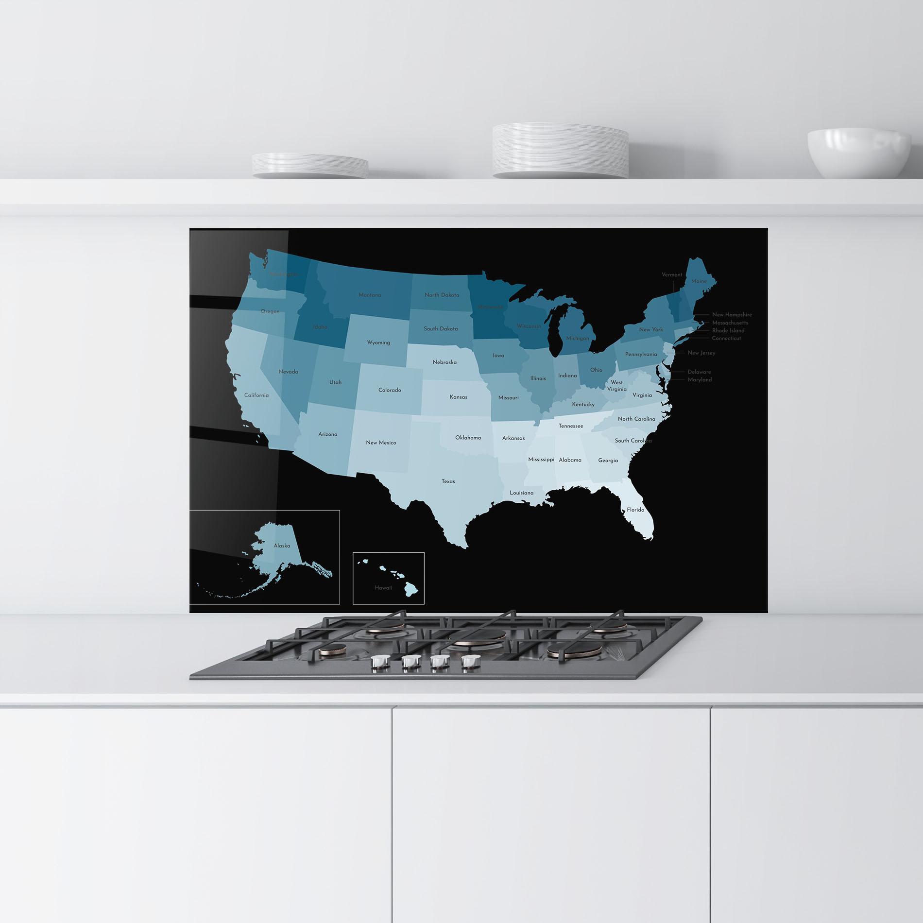 Küchenrückwand Glas Sua Blue Map mockup 9