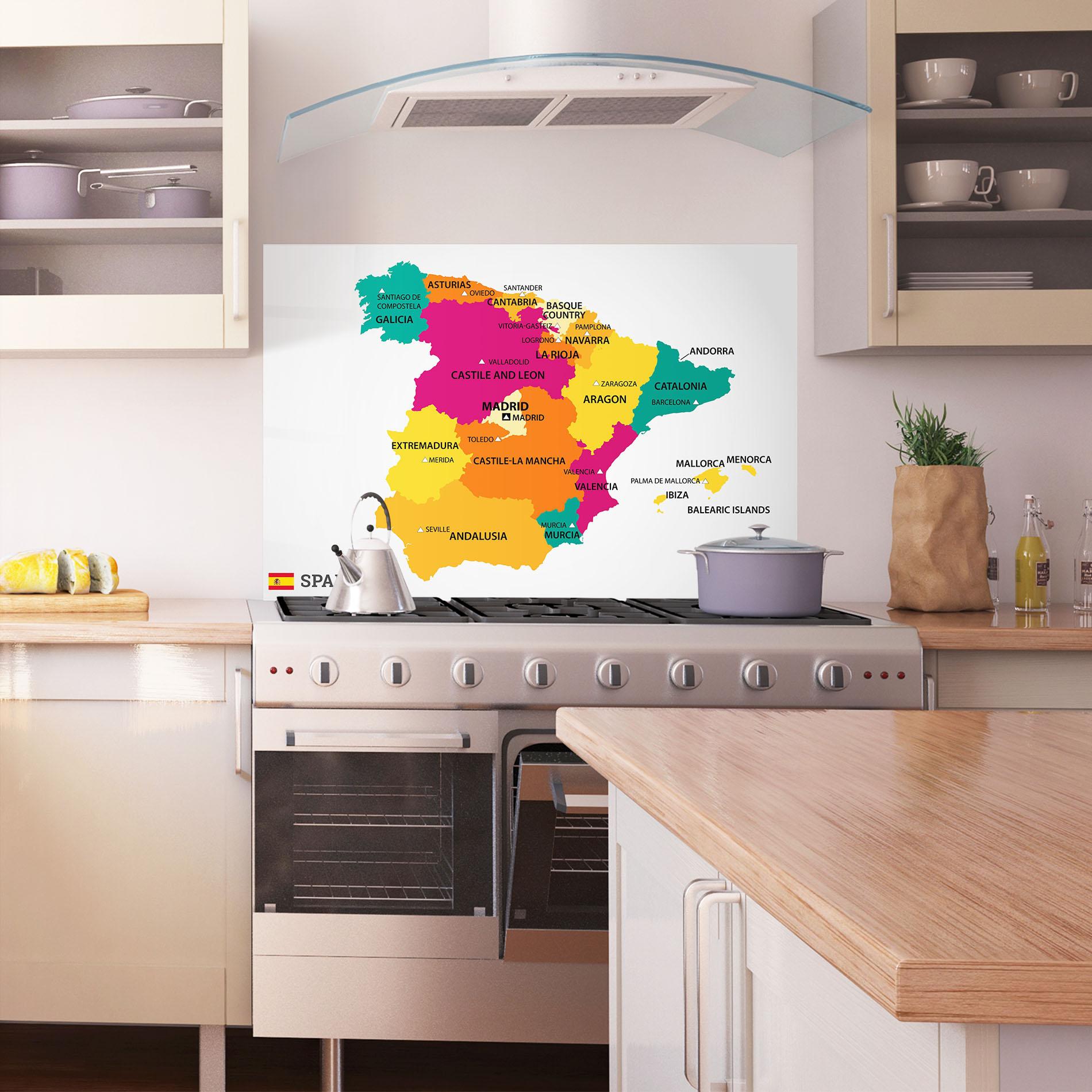Küchenrückwand Glas Spain Colorful Map mockup 1