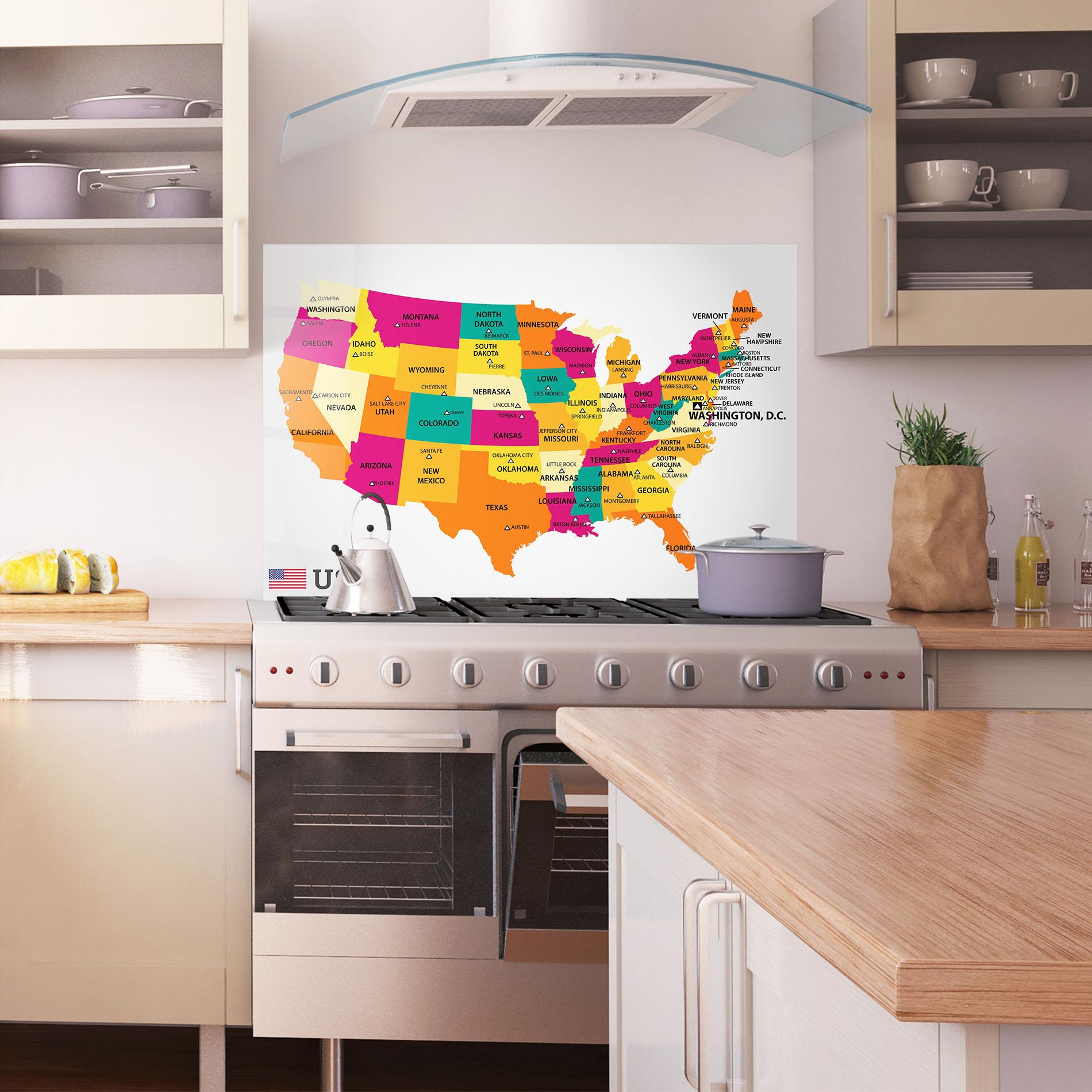 Küchenrückwand Glas Usa Map mockup 1