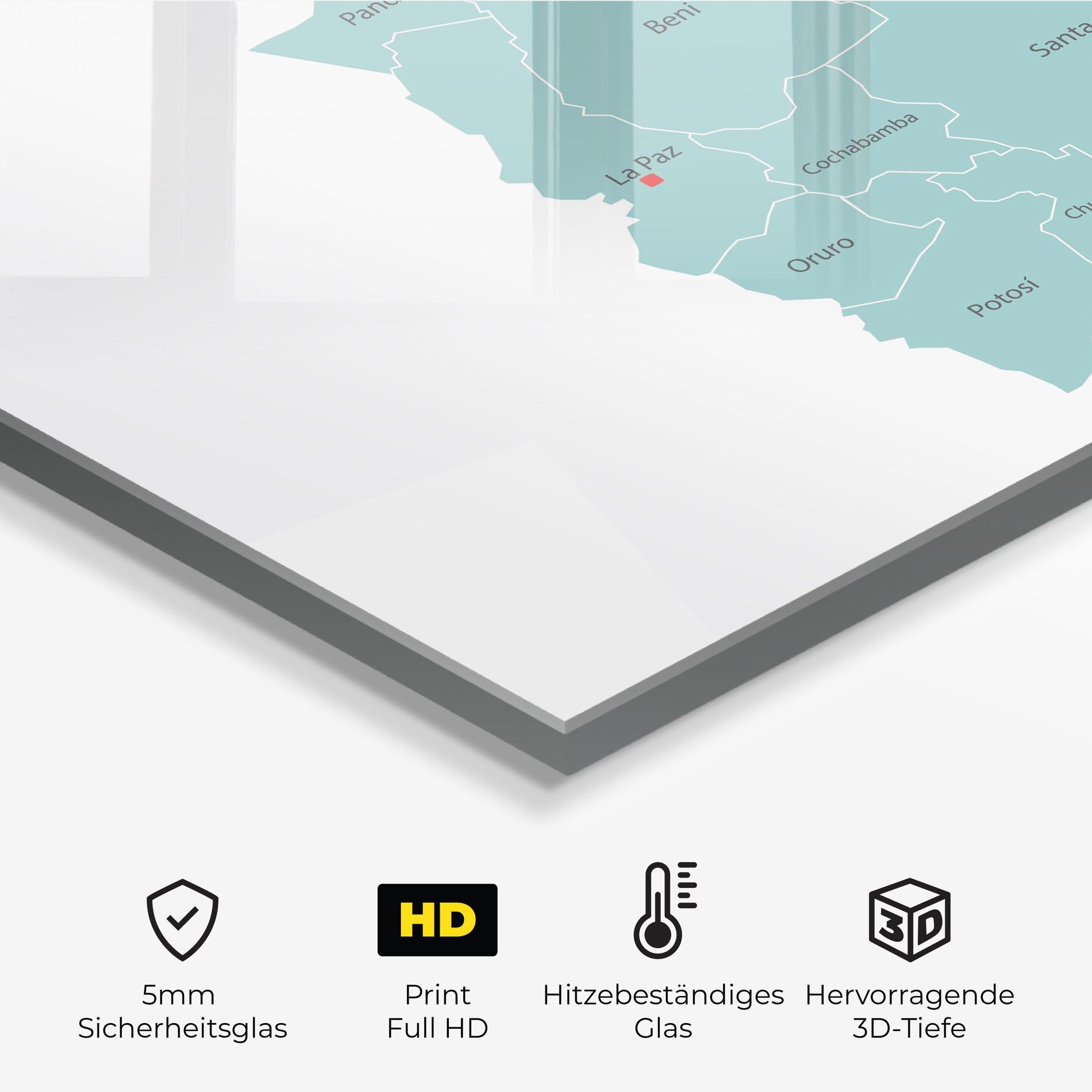 Küchenrückwand Glas Bolivia Map mockup 2