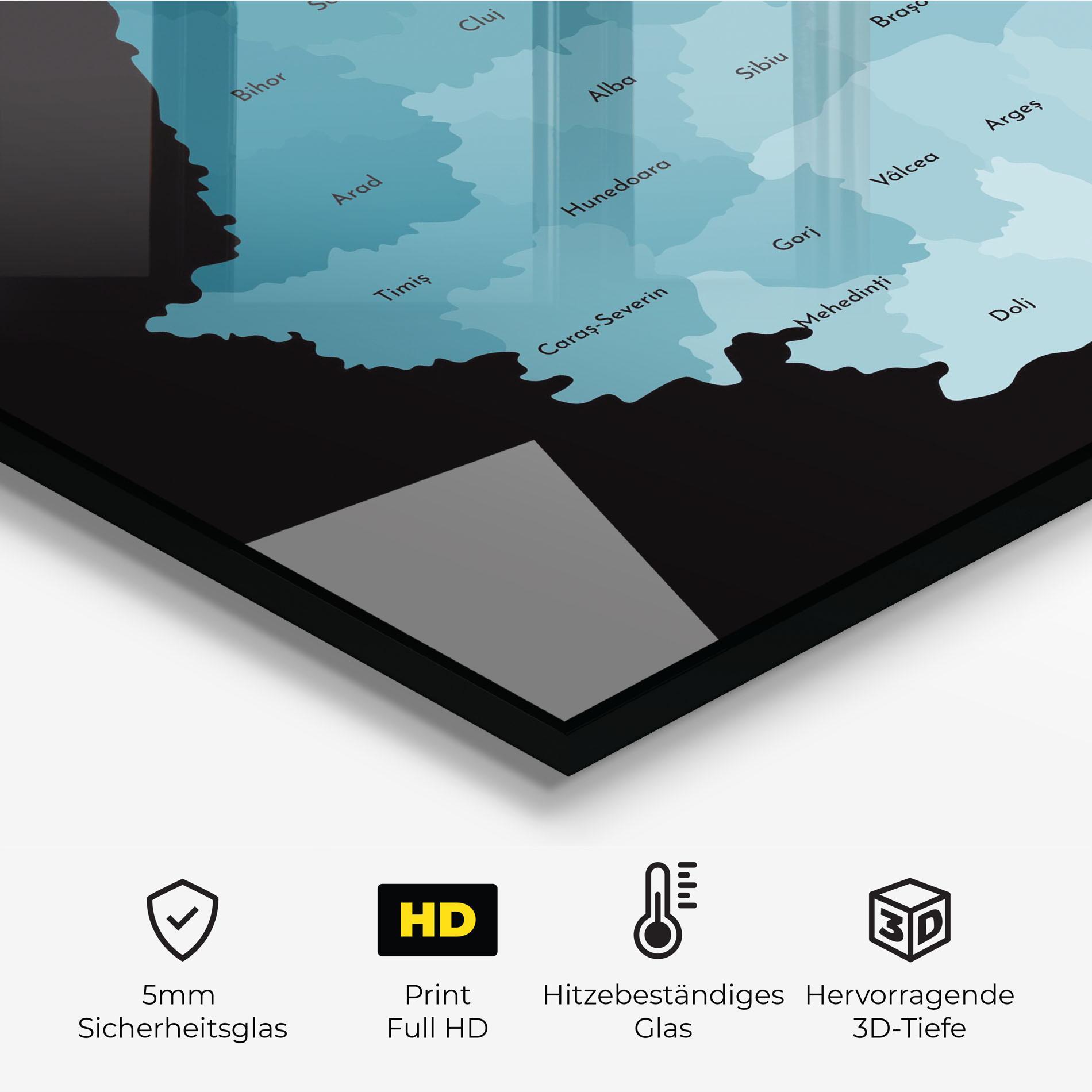 Küchenrückwand Glas Romania Blue Map mockup 2