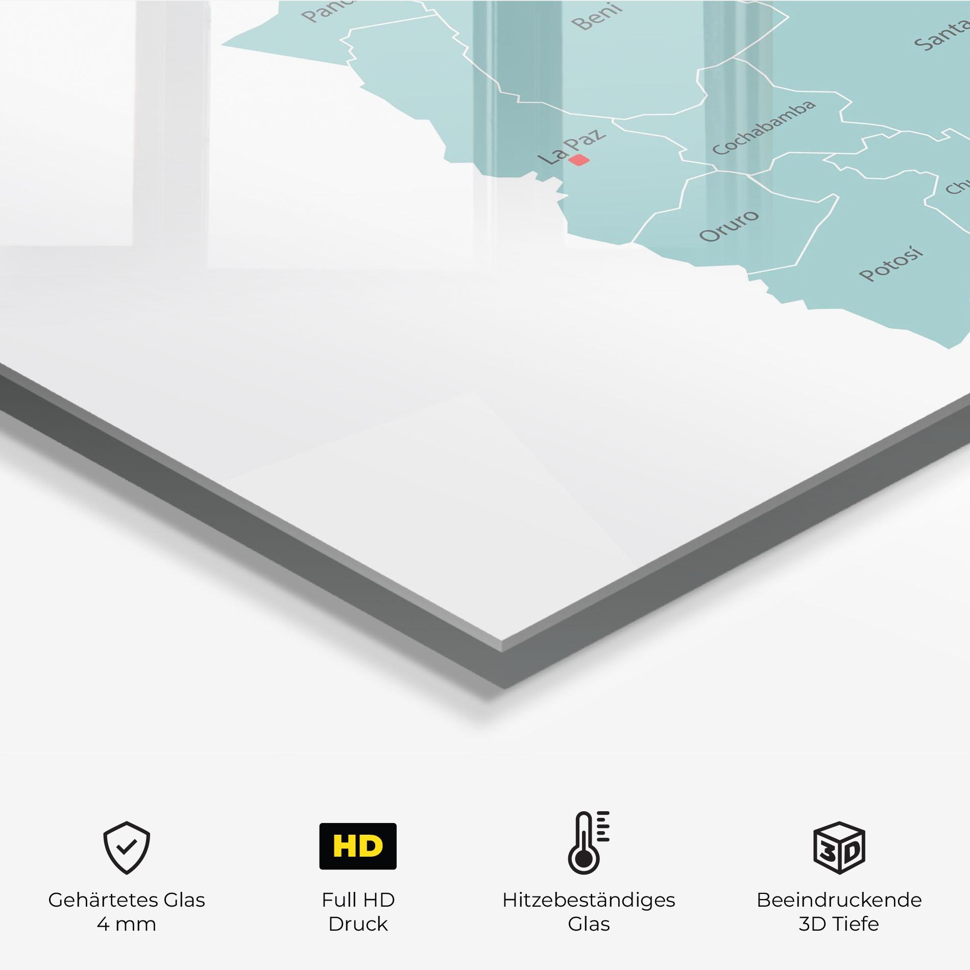 Küchenrückwand Glas Bolivia Map mockup 2