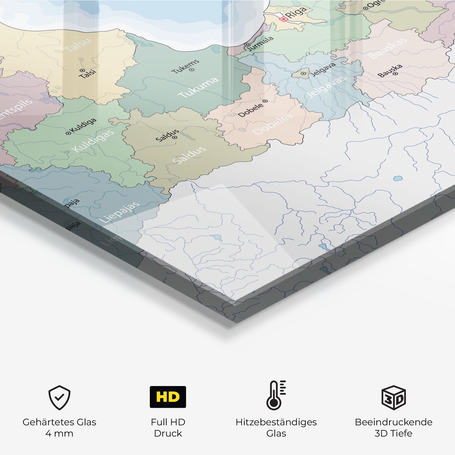 Küchenrückwand Glas Latvia Color Map mockup 2