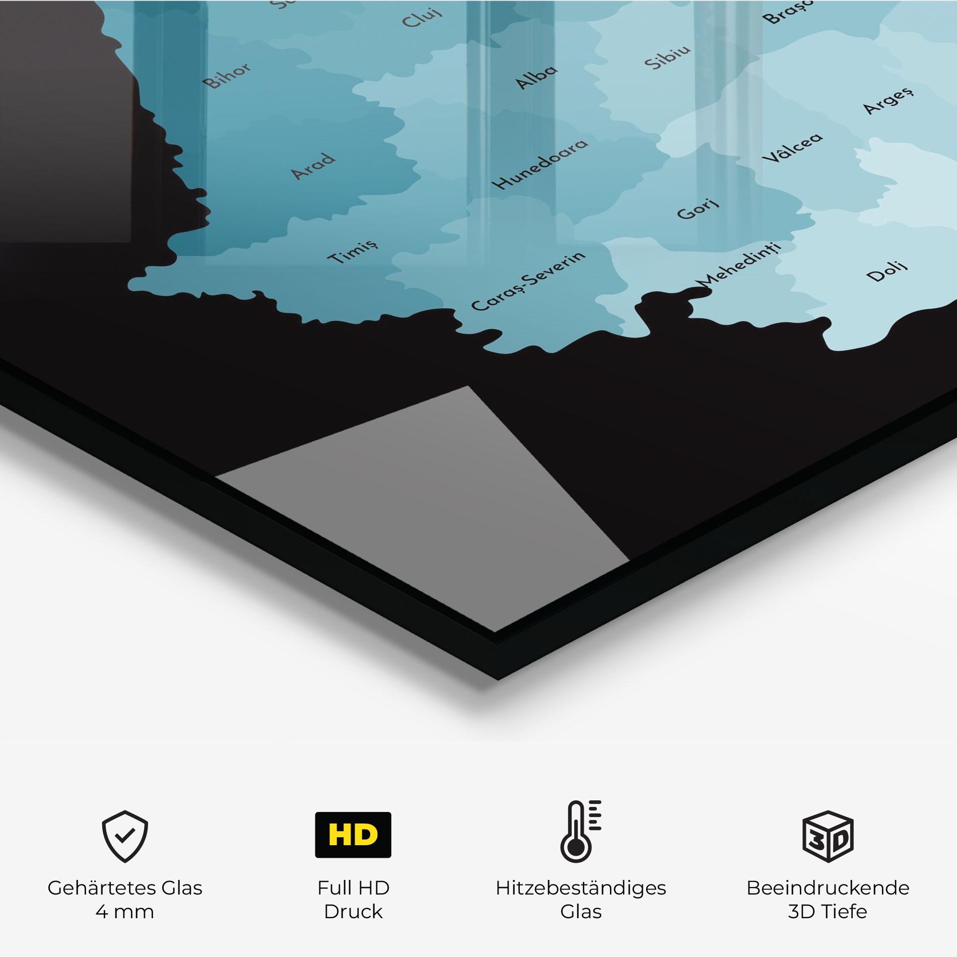 Küchenrückwand Glas Romania Blue Map mockup 2