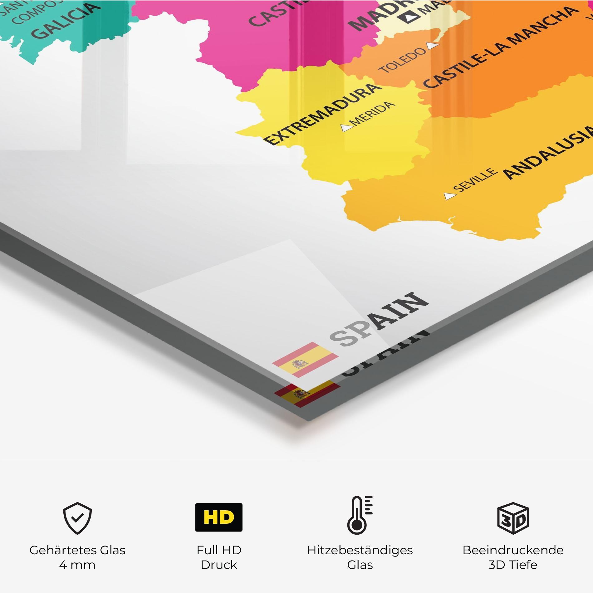 Küchenrückwand Glas Spain Colorful Map mockup 2