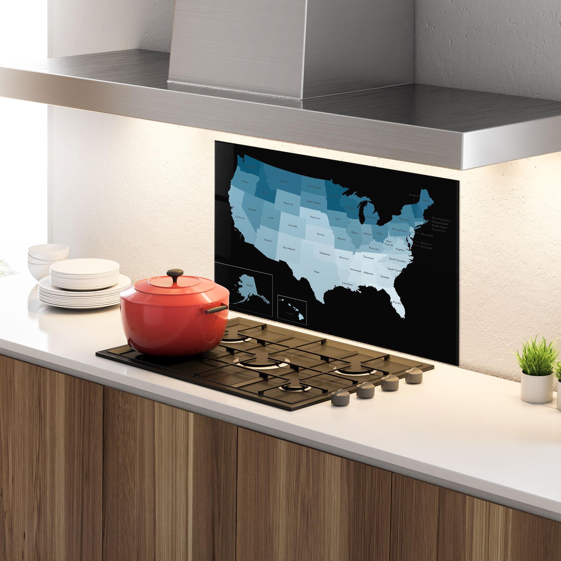 Küchenrückwand Glas Sua Blue Map mockup 4