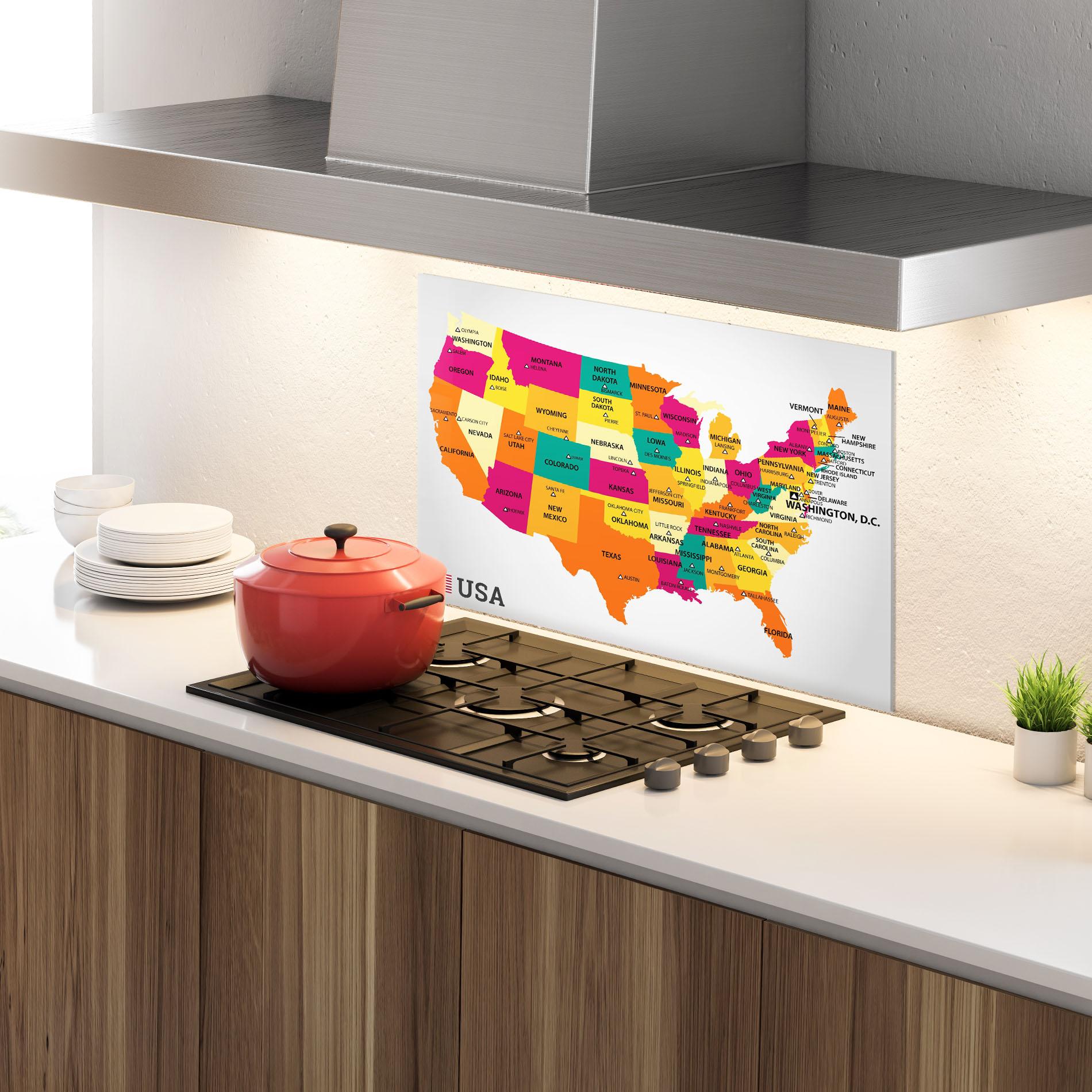 Küchenrückwand Glas Usa Map mockup 4
