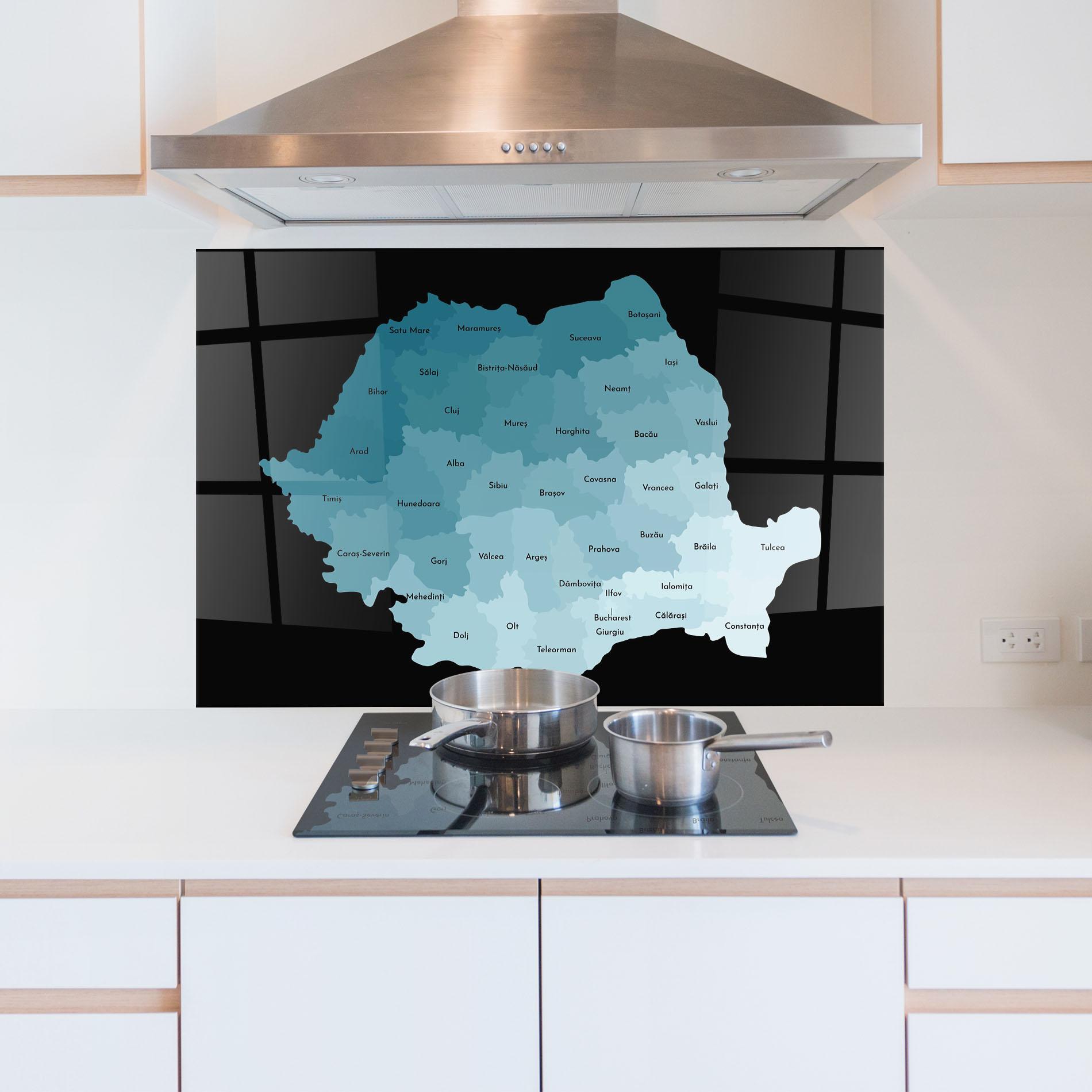 Küchenrückwand Glas Romania Blue Map mockup 5