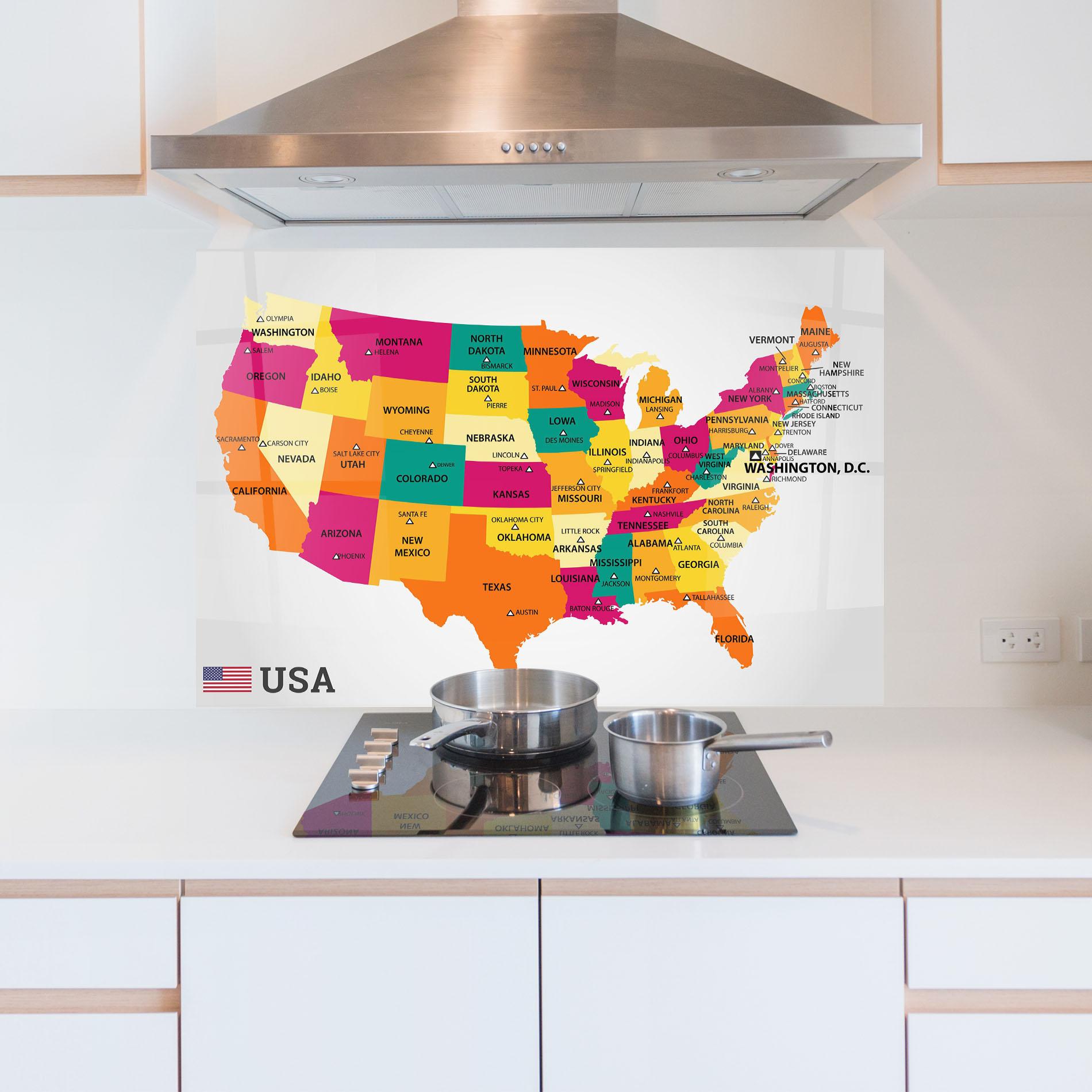 Küchenrückwand Glas Usa Map mockup 5