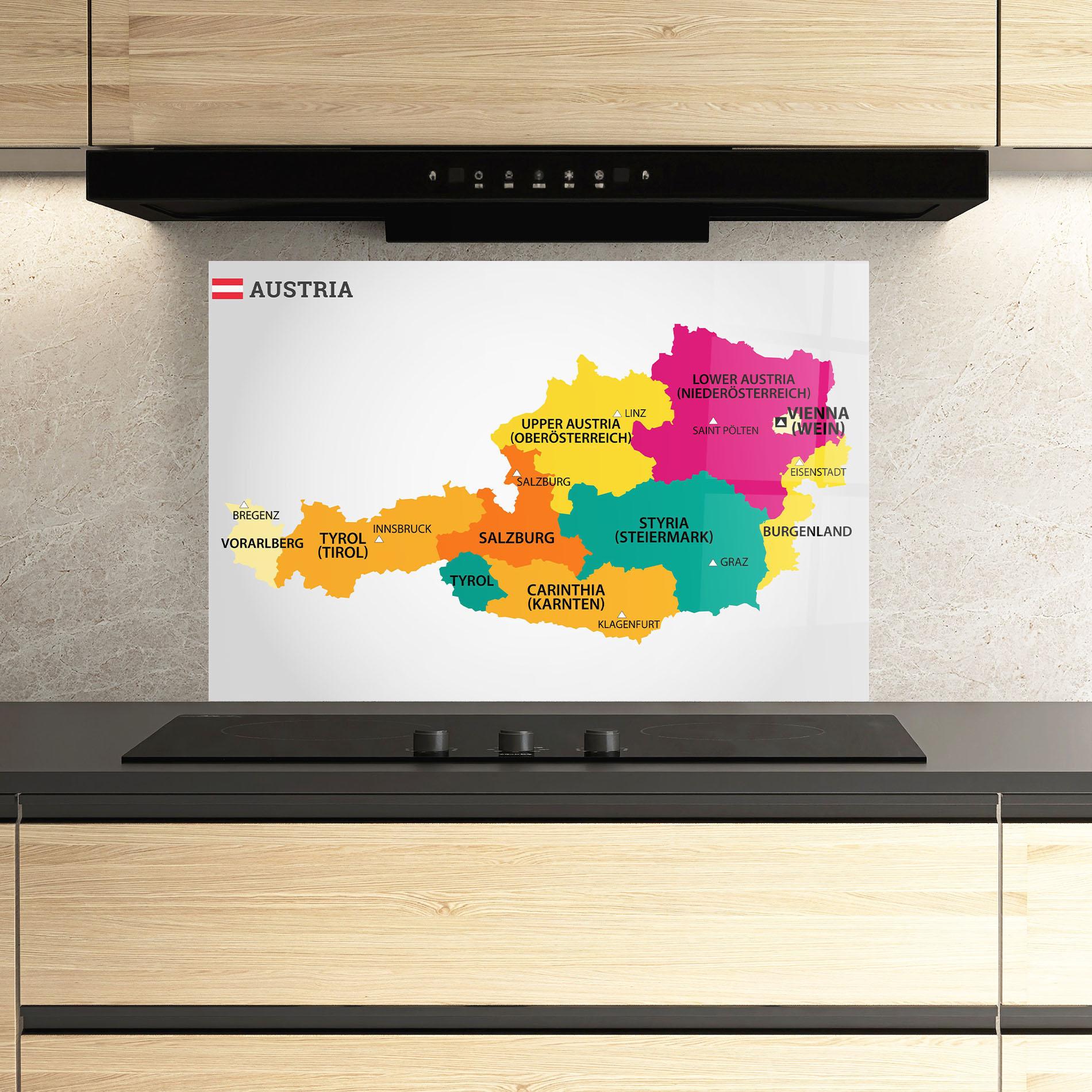 Küchenrückwand Glas Austria Color Map mockup 3