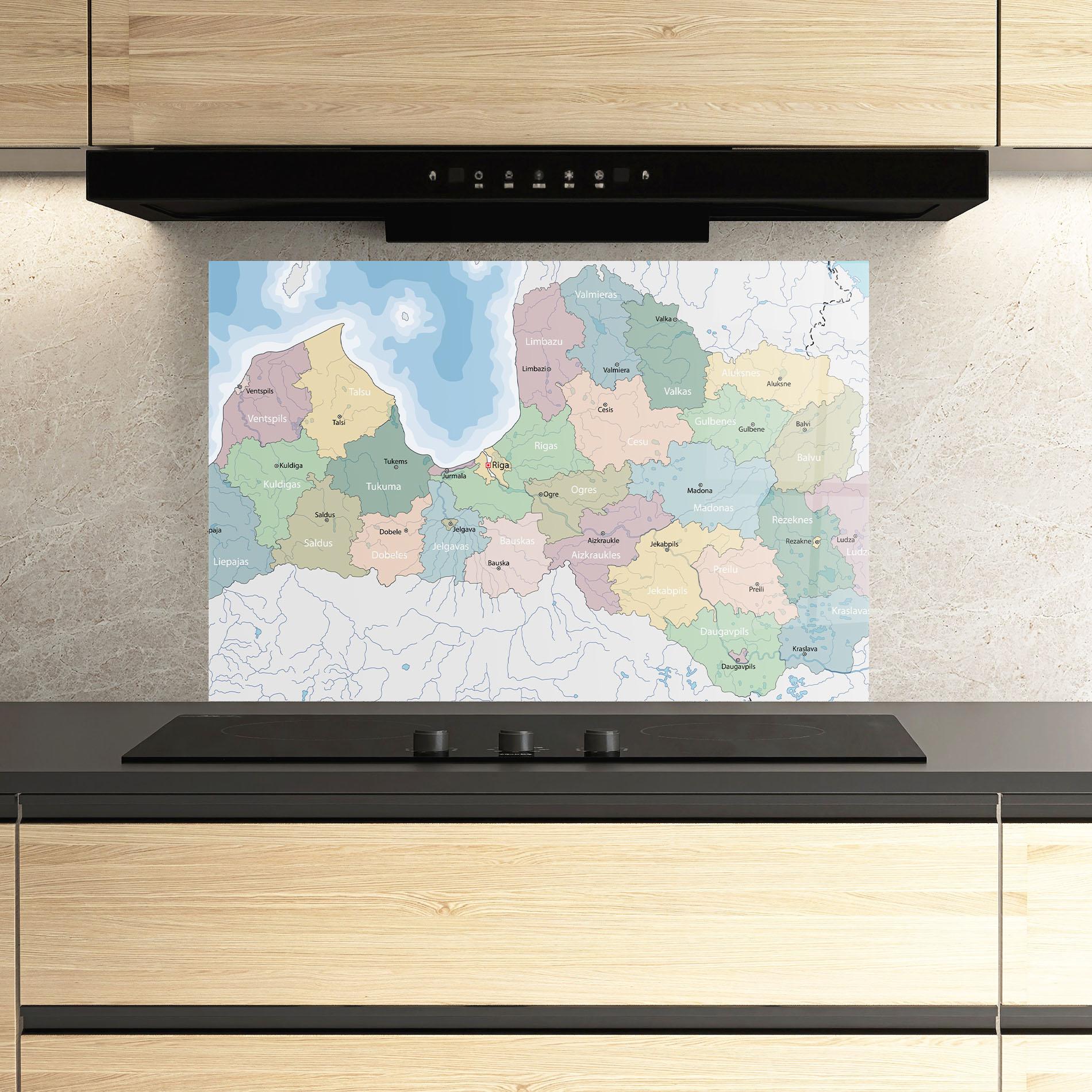 Küchenrückwand Glas Latvia Color Map mockup 3
