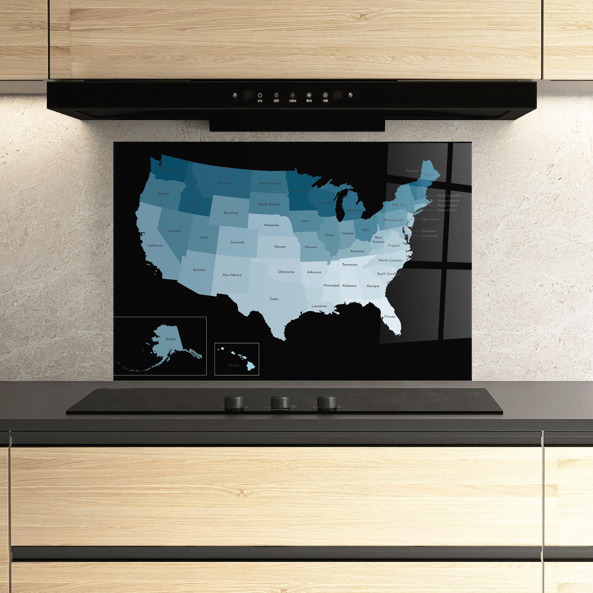 Küchenrückwand Glas Sua Blue Map mockup 3