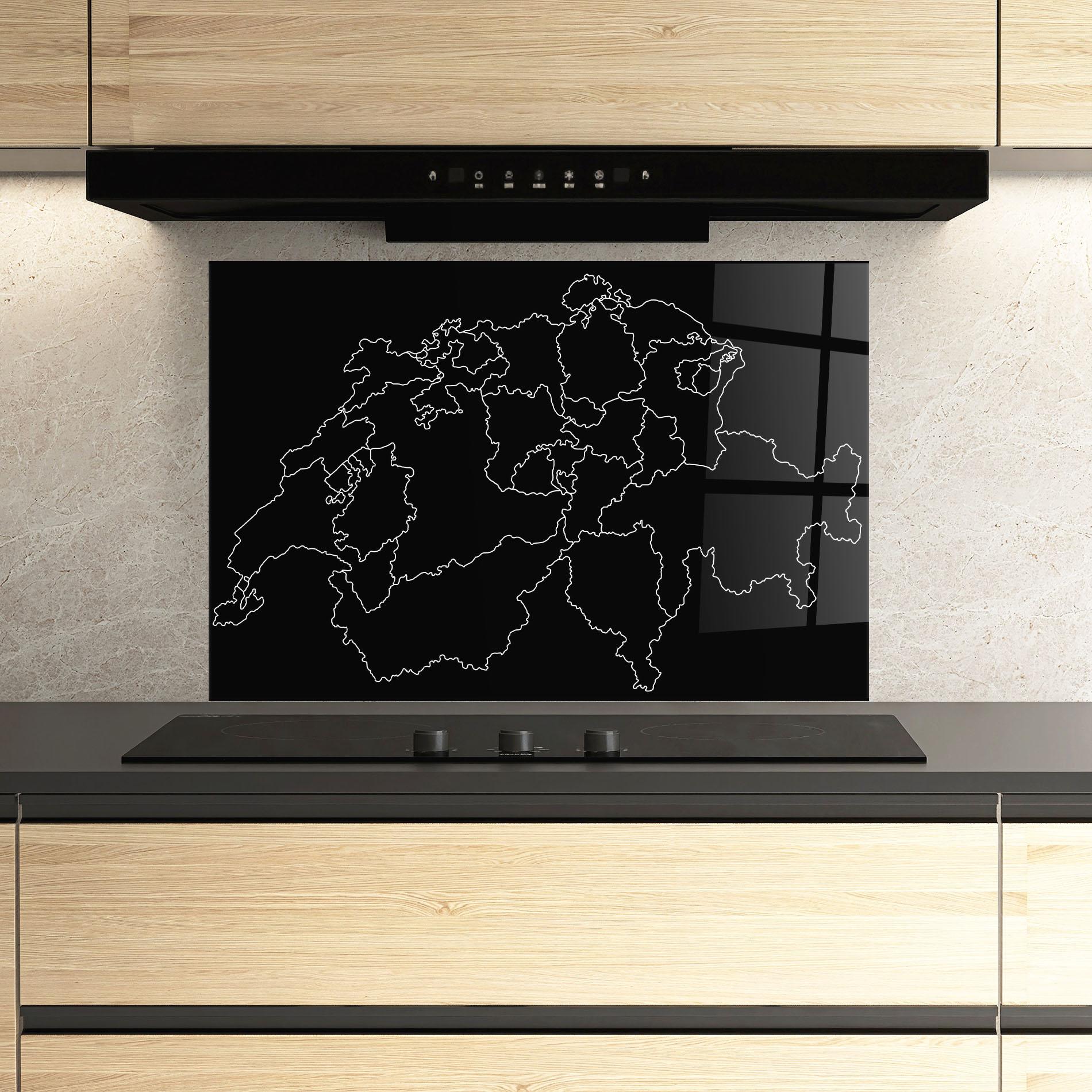 Küchenrückwand Glas Switzerland White Line mockup 3