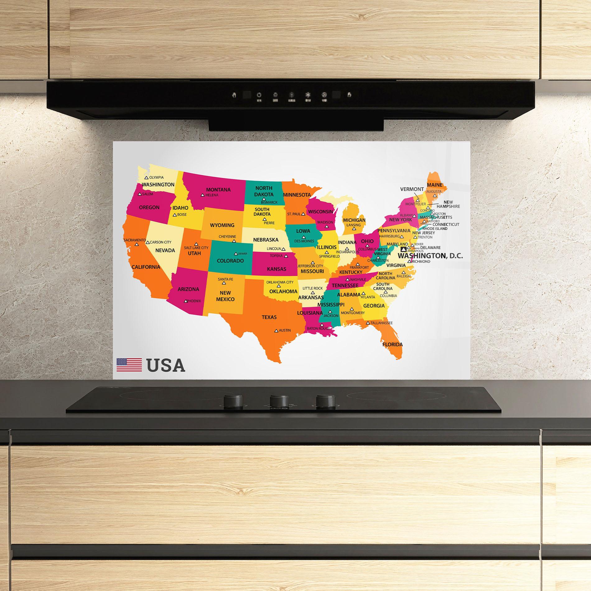 Küchenrückwand Glas Usa Map mockup 3