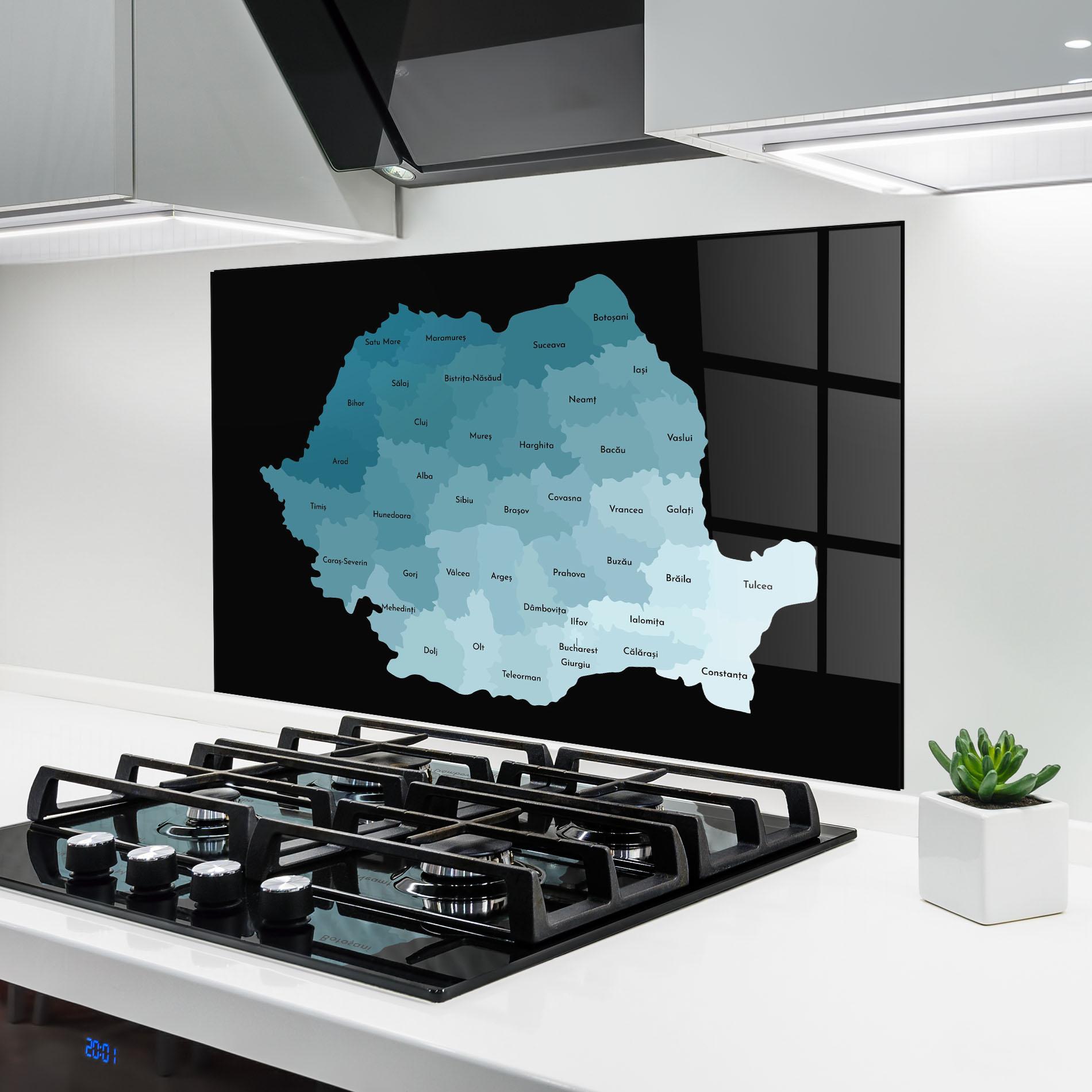 Küchenrückwand Glas Romania Blue Map mockup 6
