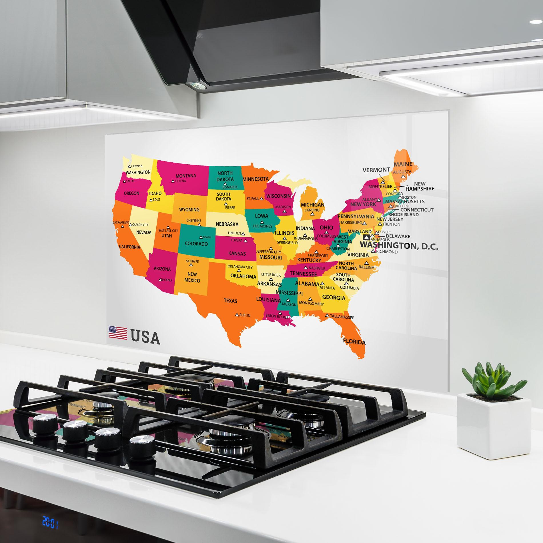 Küchenrückwand Glas Usa Map mockup 6