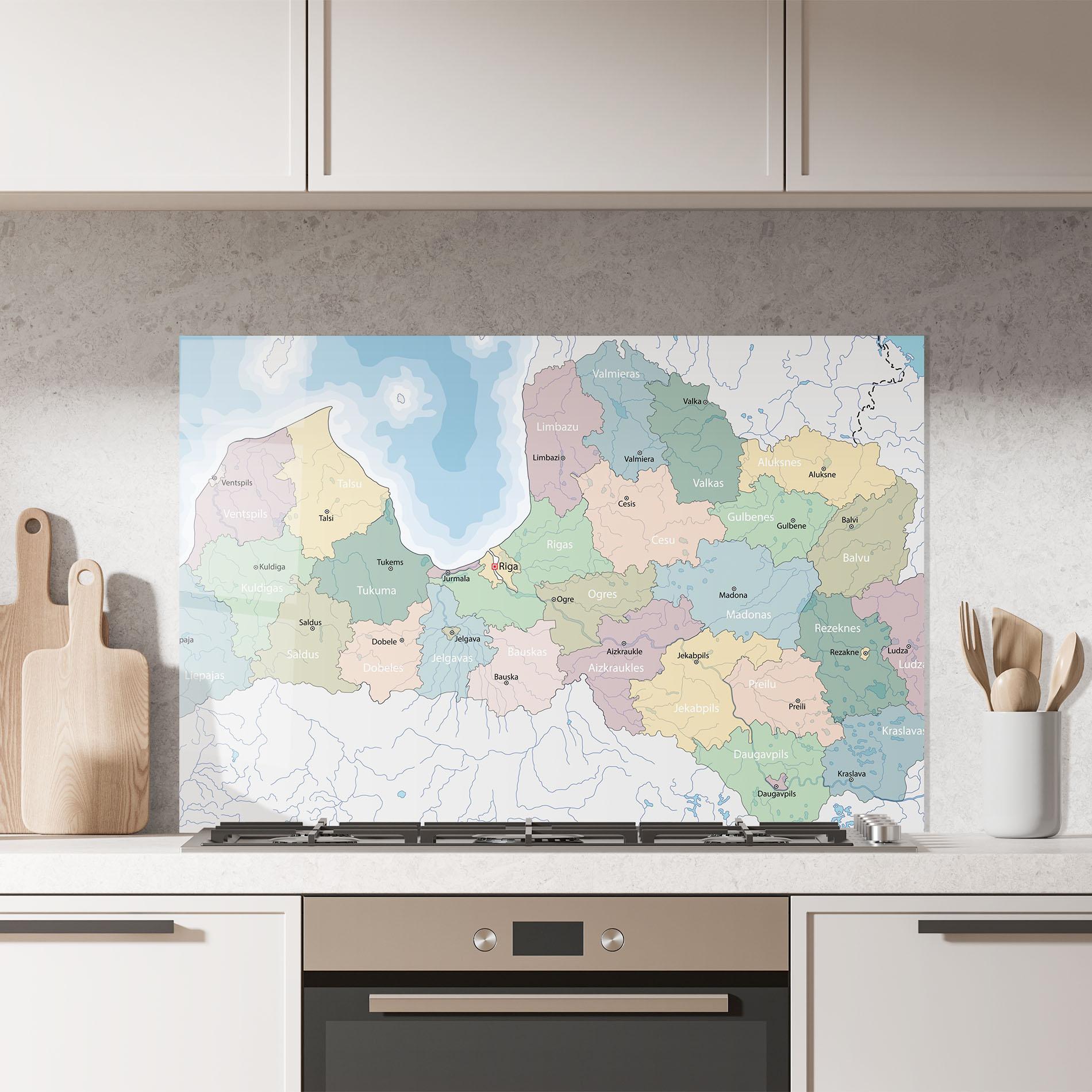 Küchenrückwand Glas Latvia Color Map mockup 7