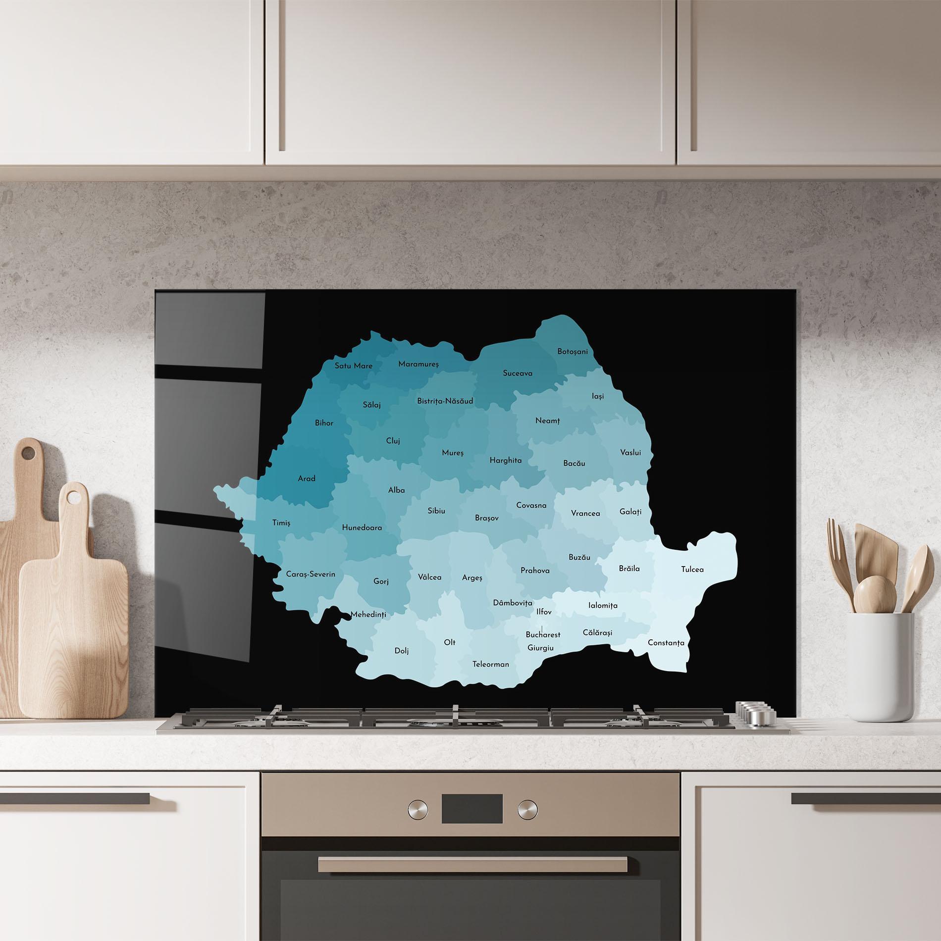 Küchenrückwand Glas Romania Blue Map mockup 7