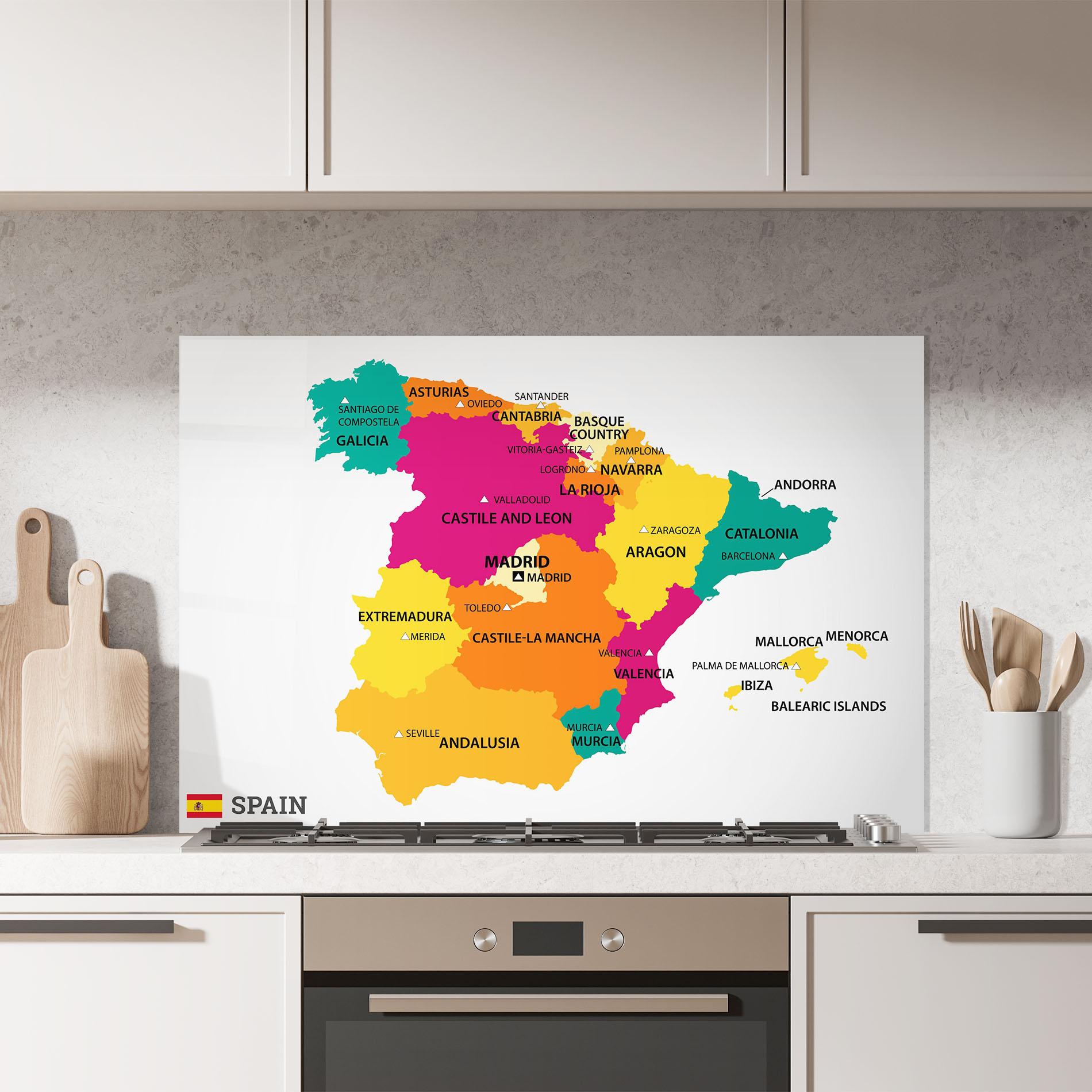 Küchenrückwand Glas Spain Colorful Map mockup 7