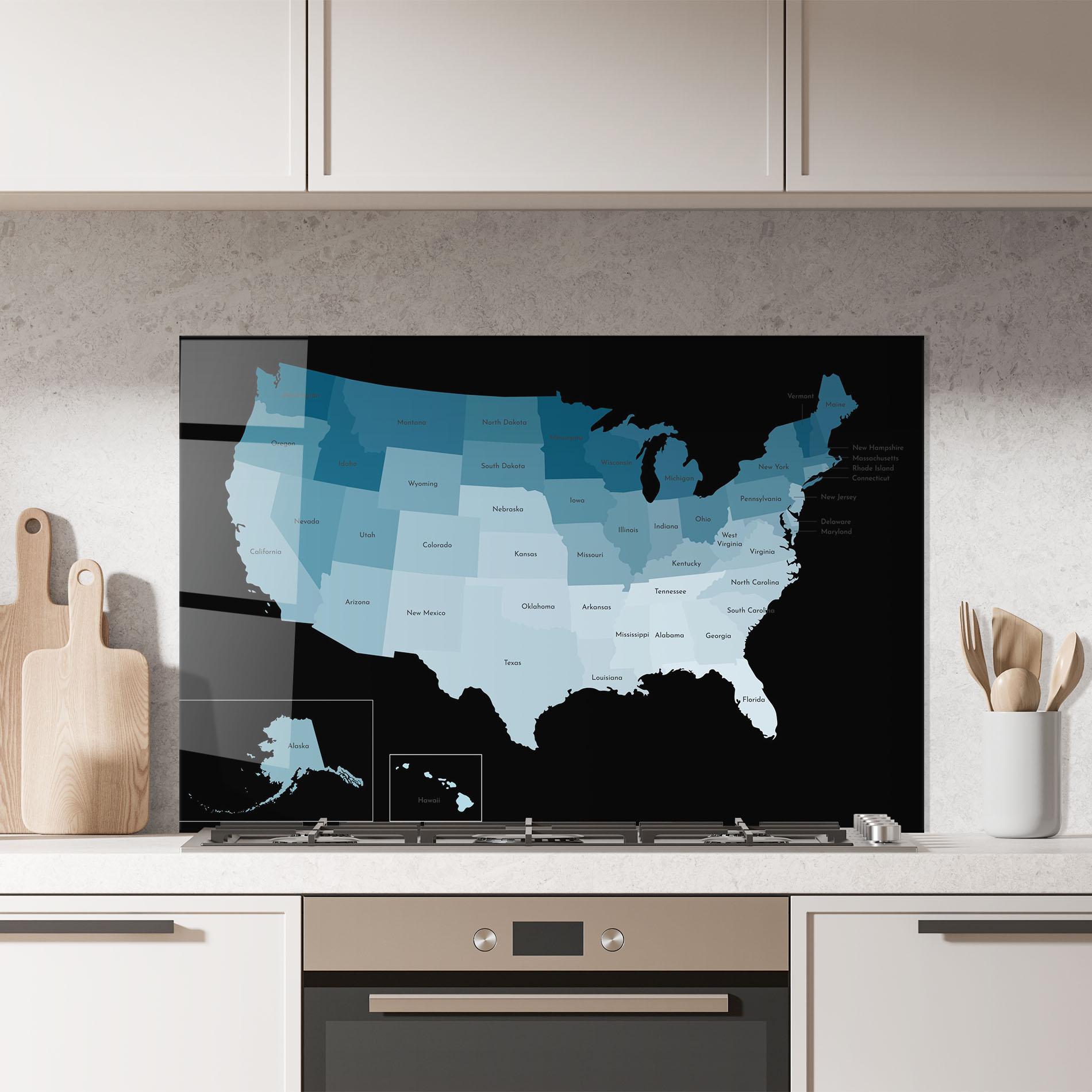 Küchenrückwand Glas Sua Blue Map mockup 7