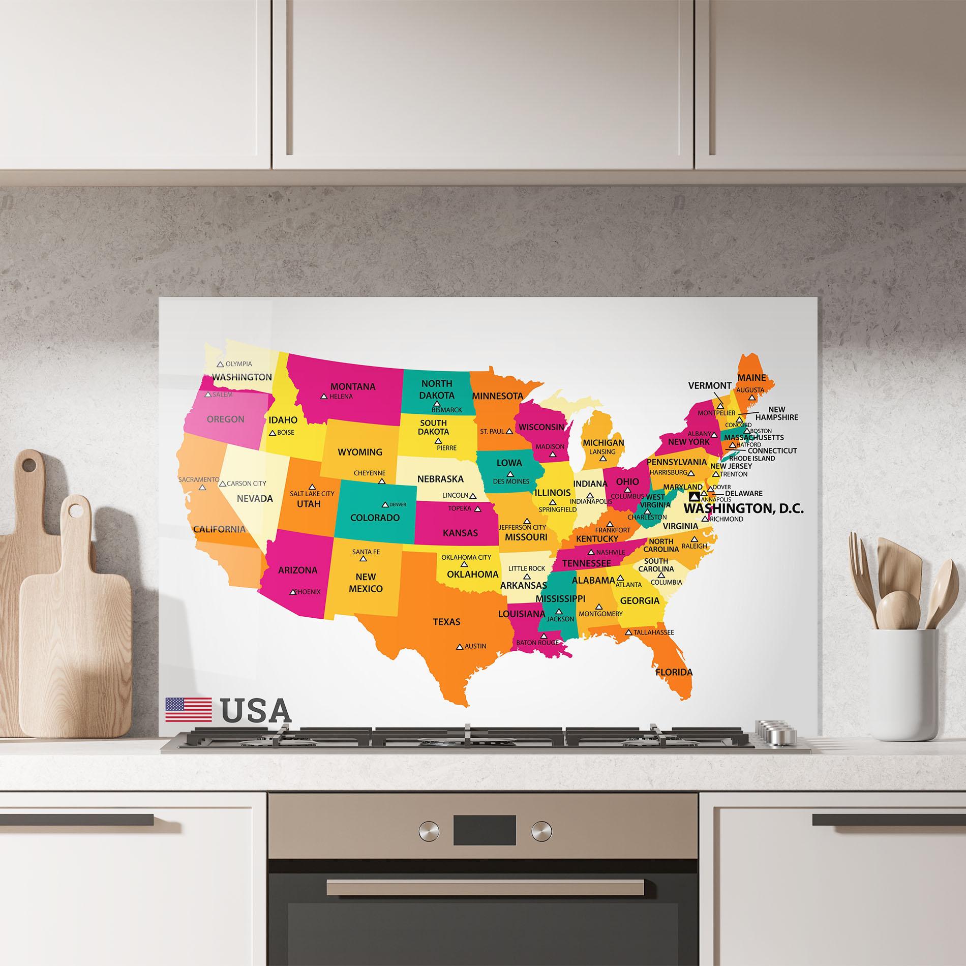 Küchenrückwand Glas Usa Map mockup 7