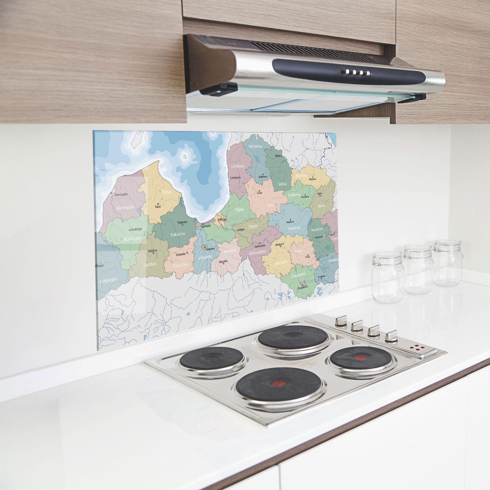 Küchenrückwand Glas Latvia Color Map mockup 8