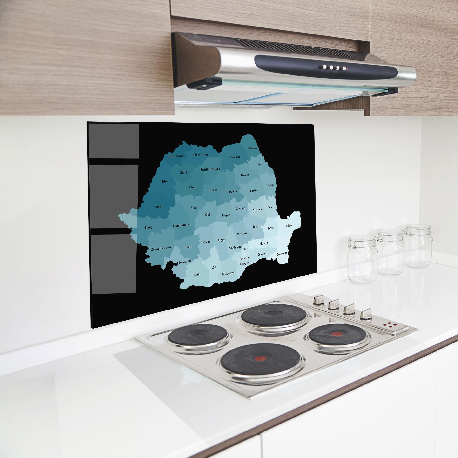 Küchenrückwand Glas Romania Blue Map mockup 8