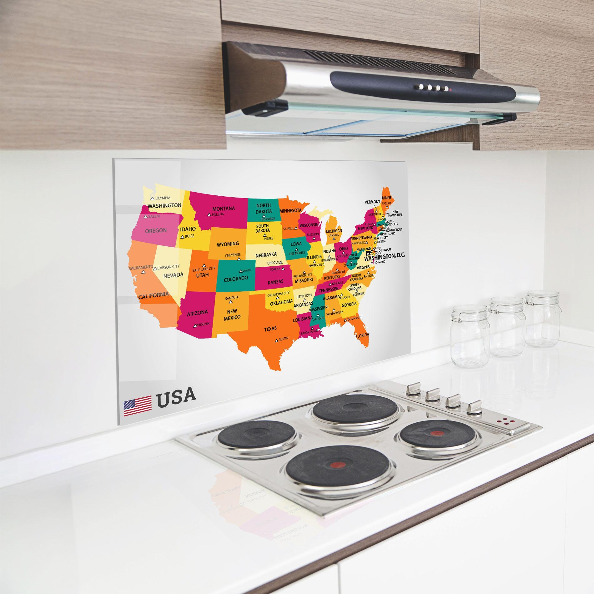 Küchenrückwand Glas Usa Map mockup 8