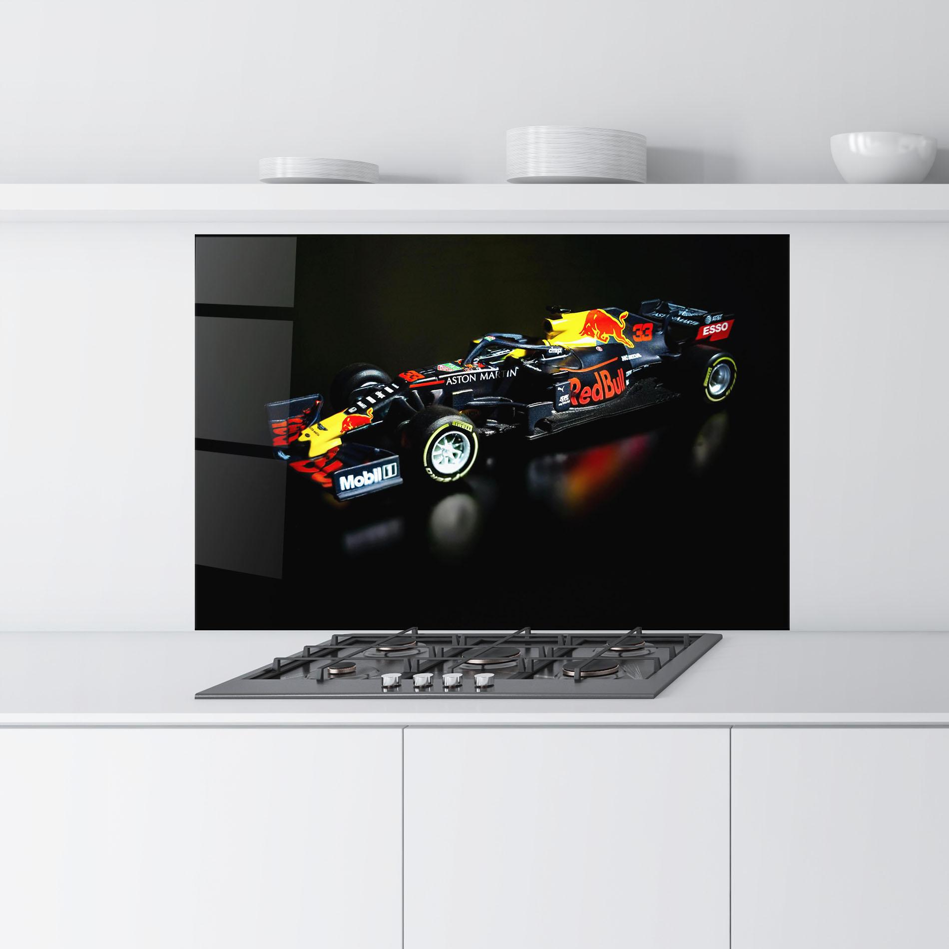 Küchenrückwand Glas Black Yellow F1 mockup 9