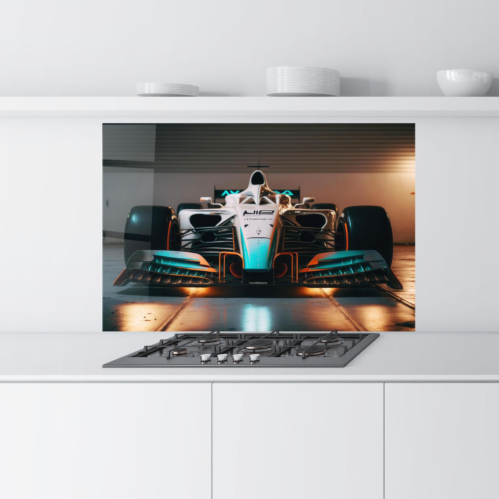 Küchenrückwand Glas Blue White F1 mockup 9