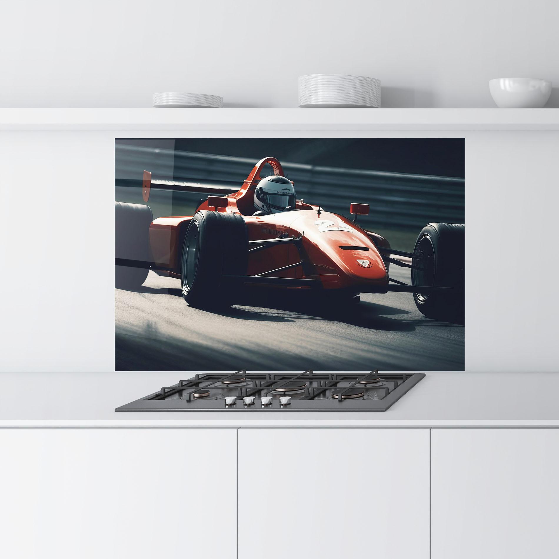 Küchenrückwand Glas Orange Car F1 mockup 9