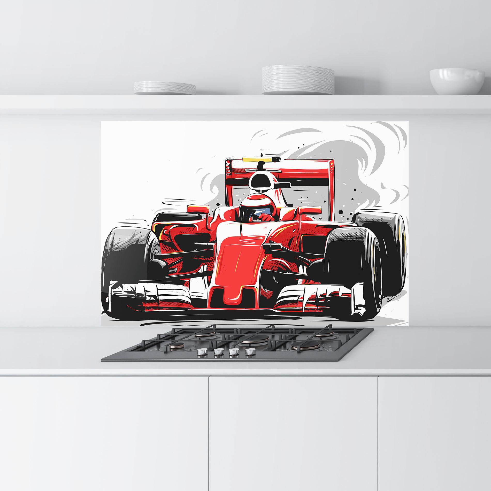 Küchenrückwand Glas Red F1 Car Art mockup 9